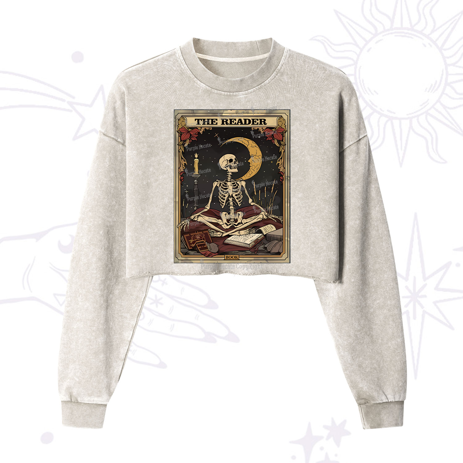 Purplehecate The Reader Tarot Card Cropped Washed Sweatshirt