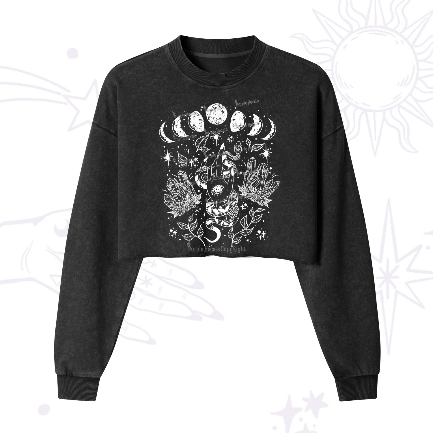 Purplehecate Reach For The Moon Cropped Washed Sweatshirt