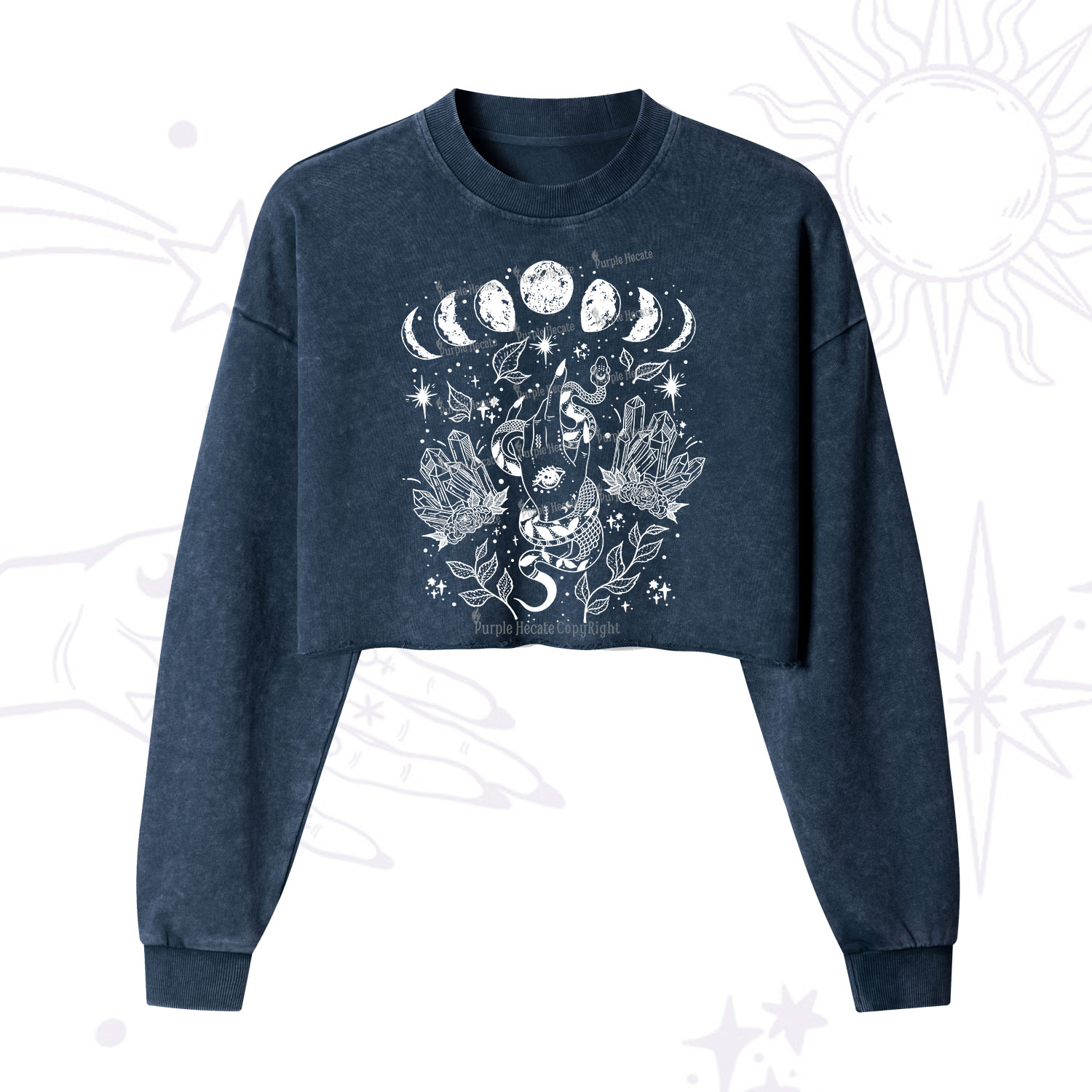 Purplehecate Reach For The Moon Cropped Washed Sweatshirt