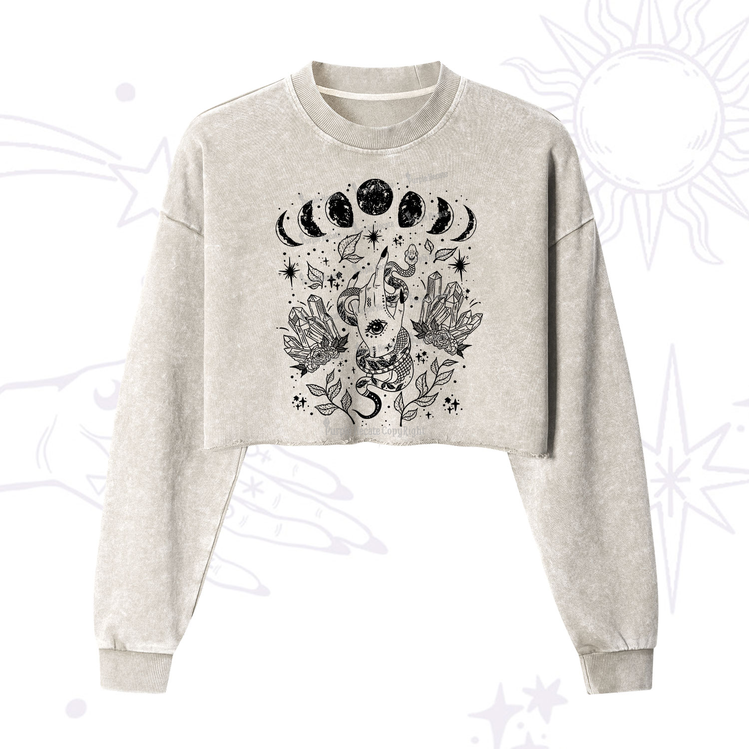 Purplehecate Reach For The Moon Cropped Washed Sweatshirt