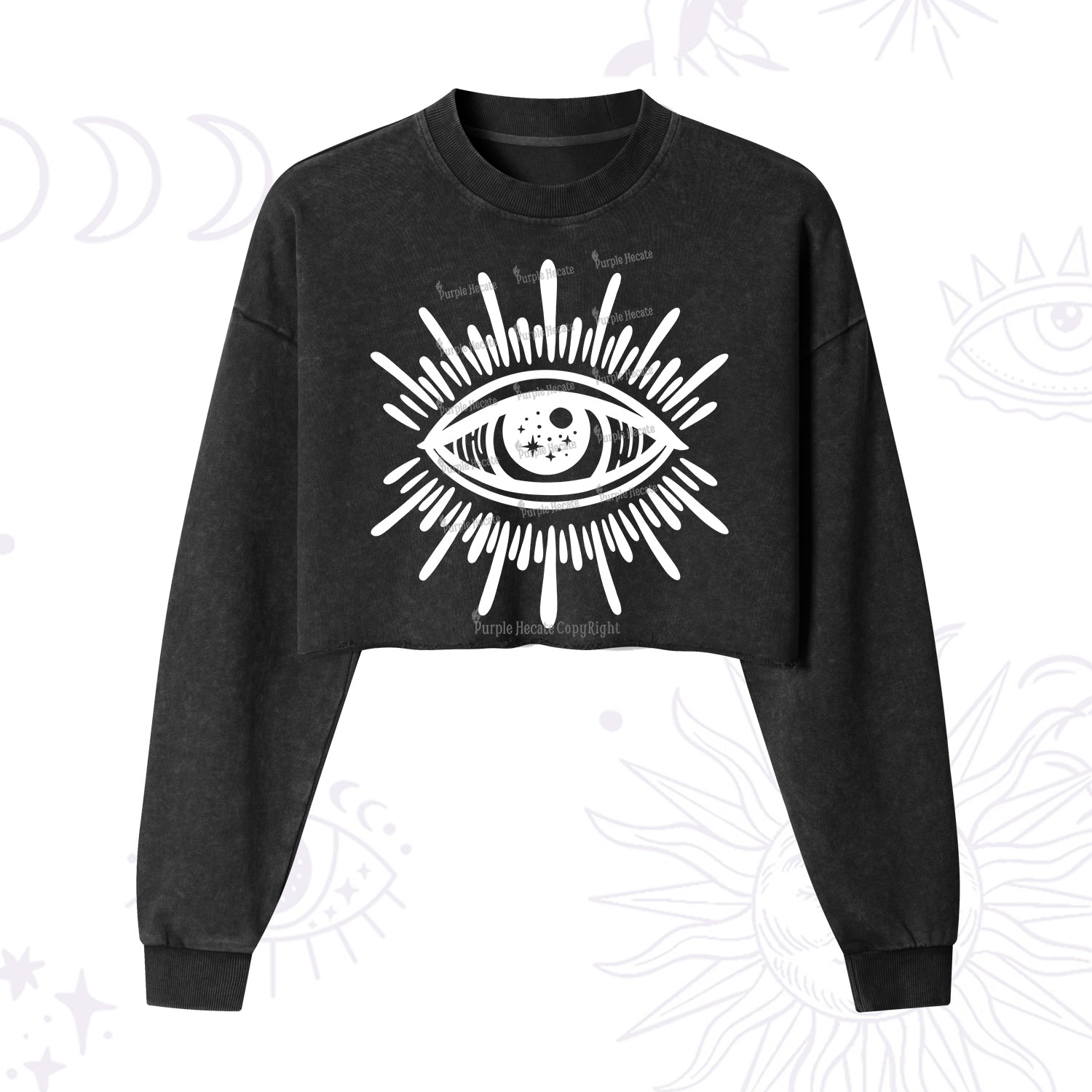 Purplehecate Evil Eye Cropped Washed Sweatshirt
