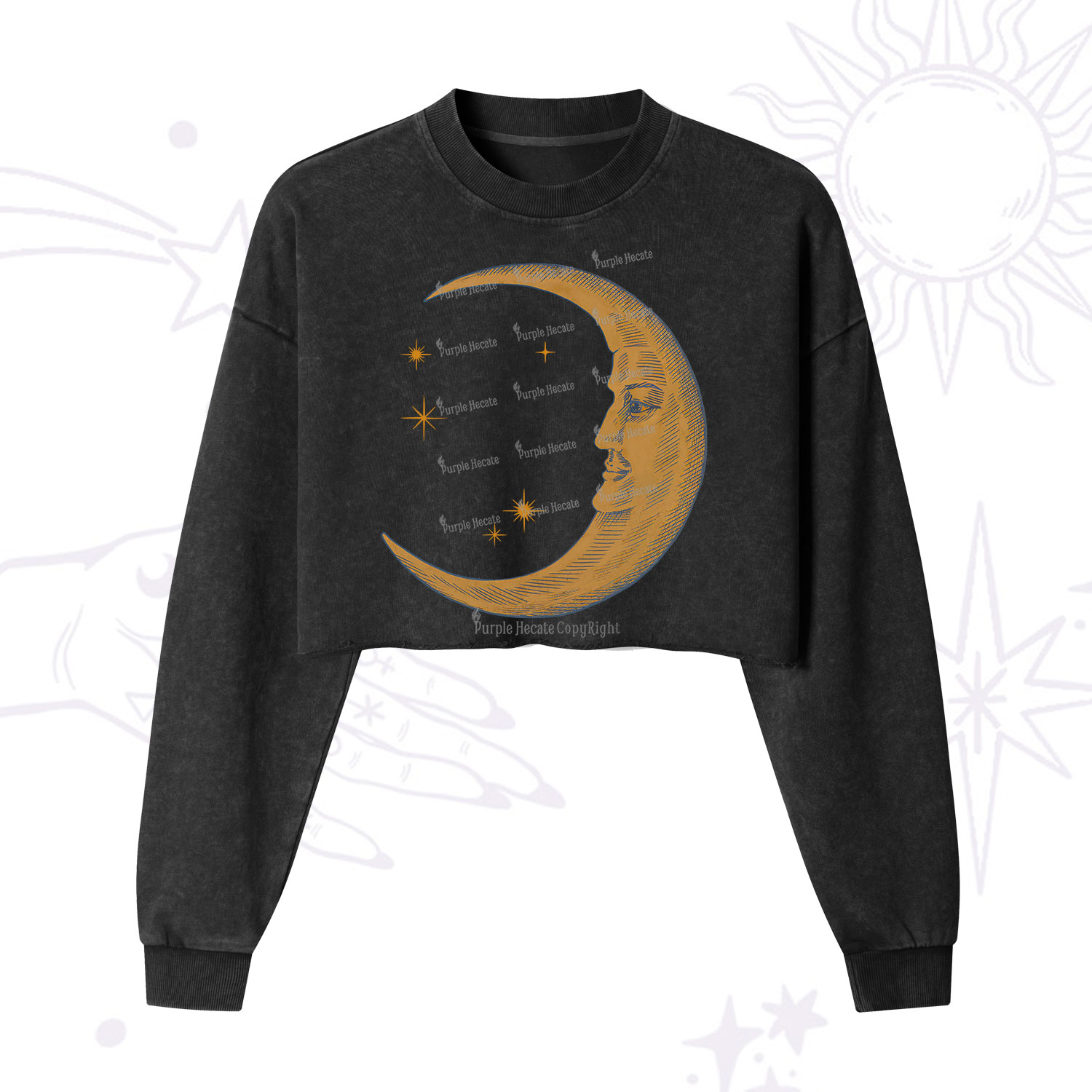 Purplehecate Celestial Moon Cropped Washed Sweatshirt