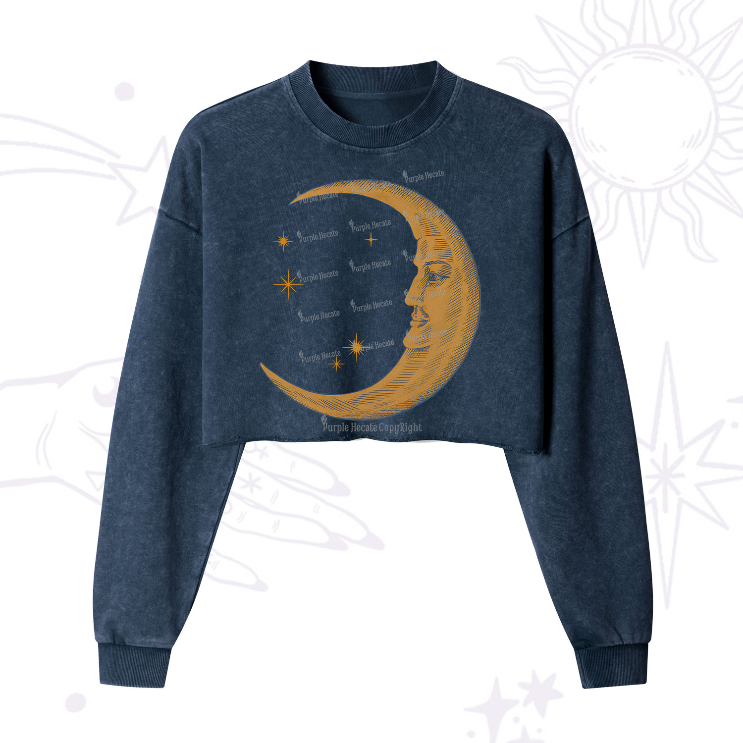 Purplehecate Celestial Moon Cropped Washed Sweatshirt