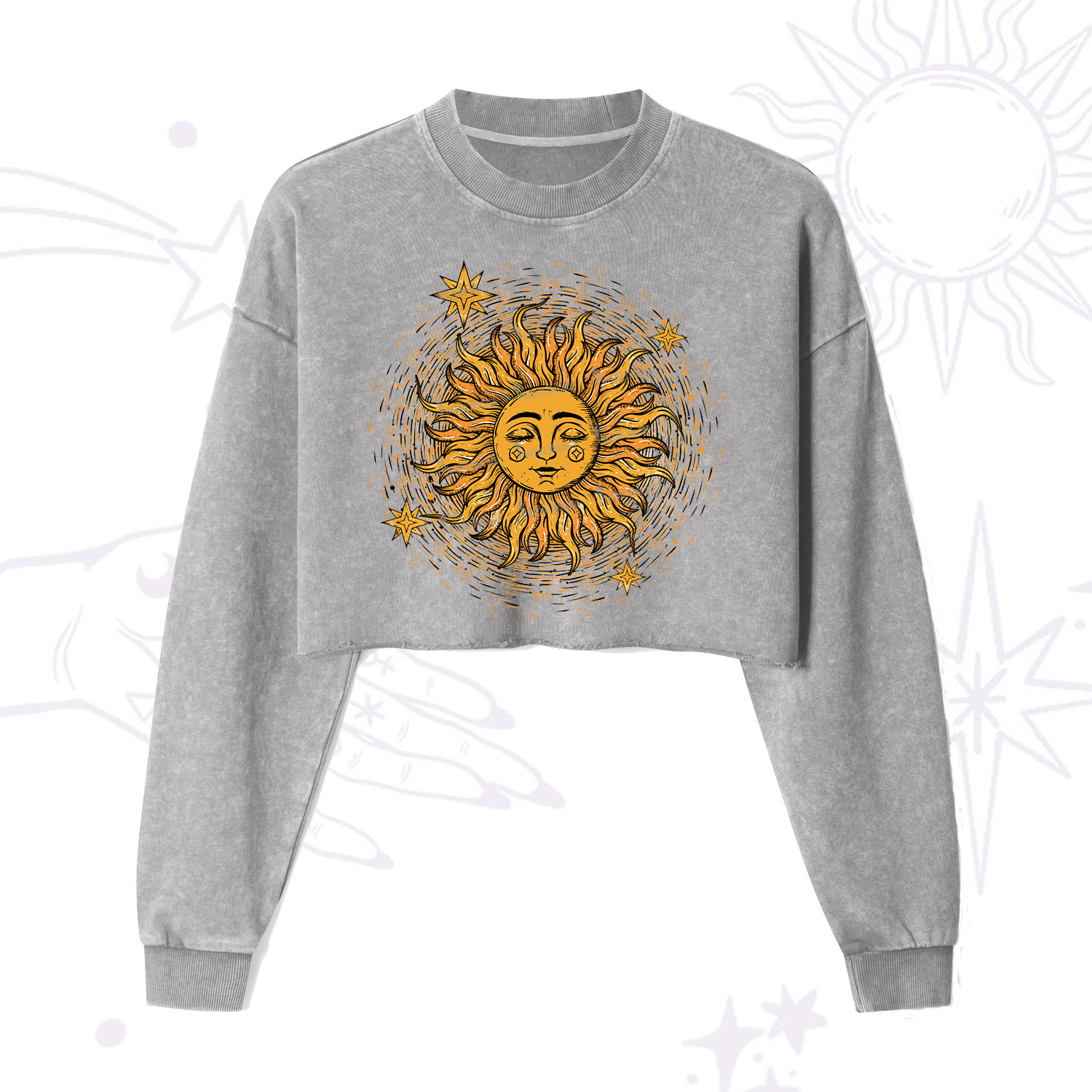 Purplehecate Celestial Sun  Cropped Washed Sweatshirt