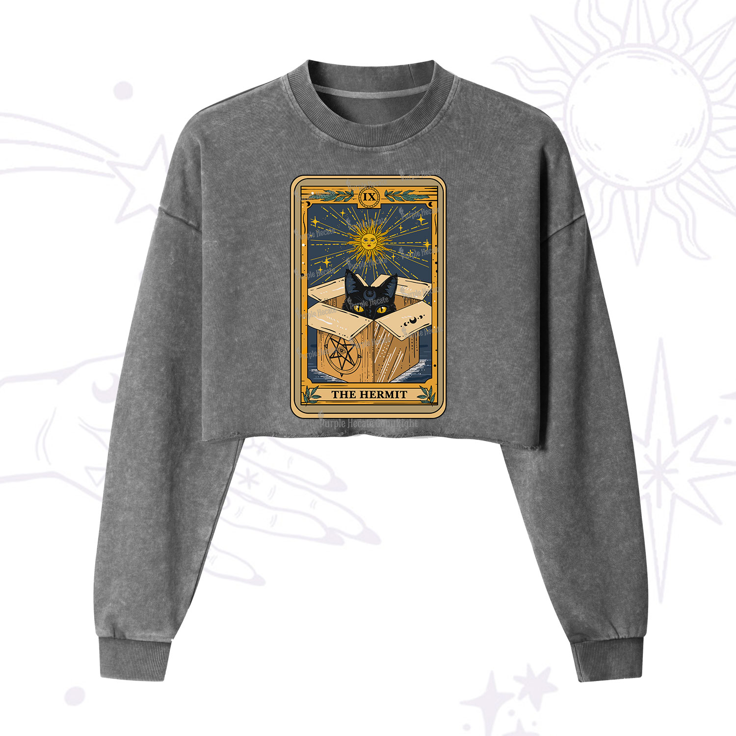 Purplehecate The Hermit Cat Tarot Card  Cropped Washed Sweatshirt