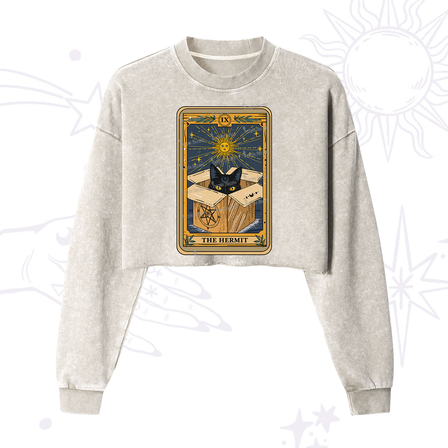Purplehecate The Hermit Cat Tarot Card  Cropped Washed Sweatshirt