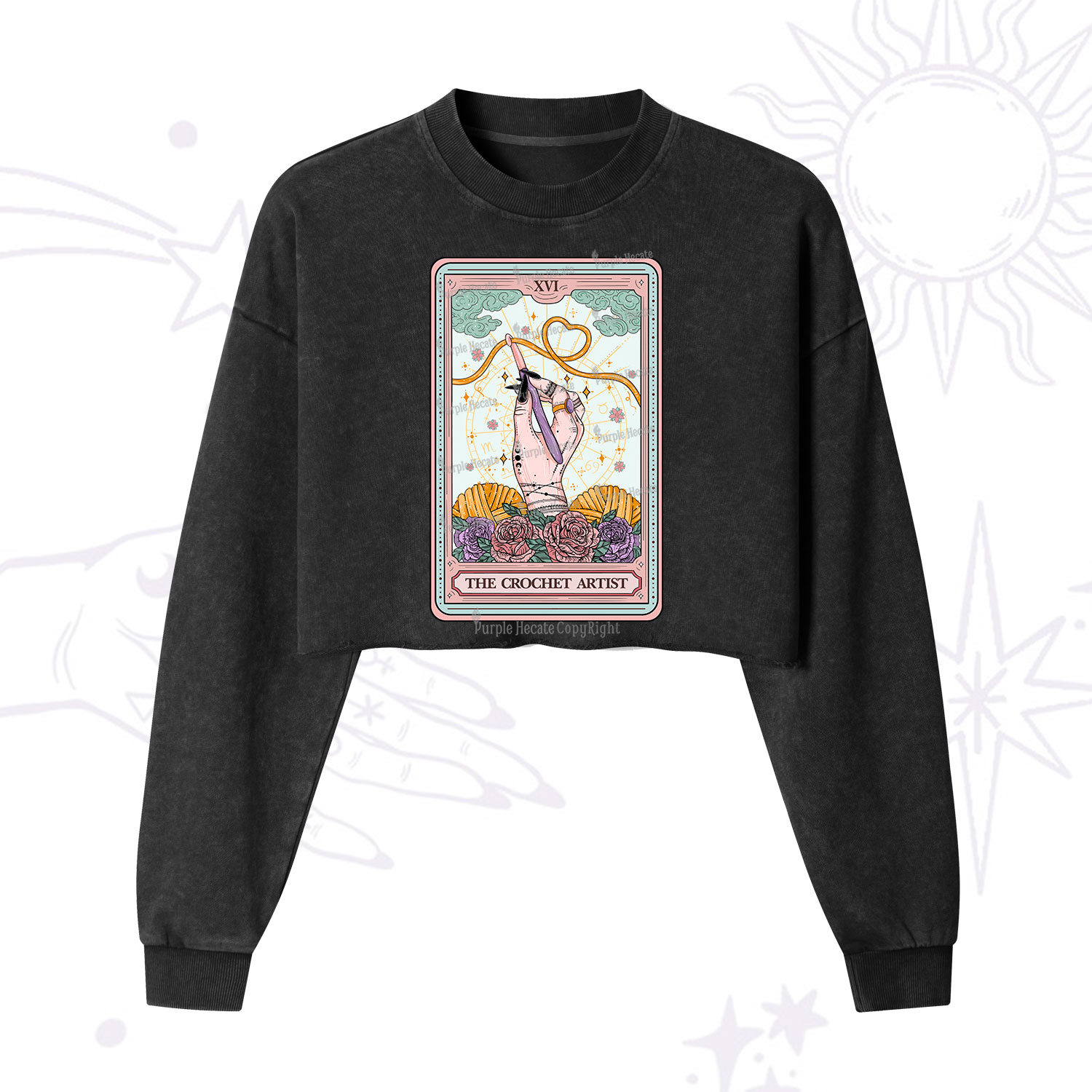 Purplehecate The Crochet Artist Tarot Card  Cropped Washed Sweatshirt