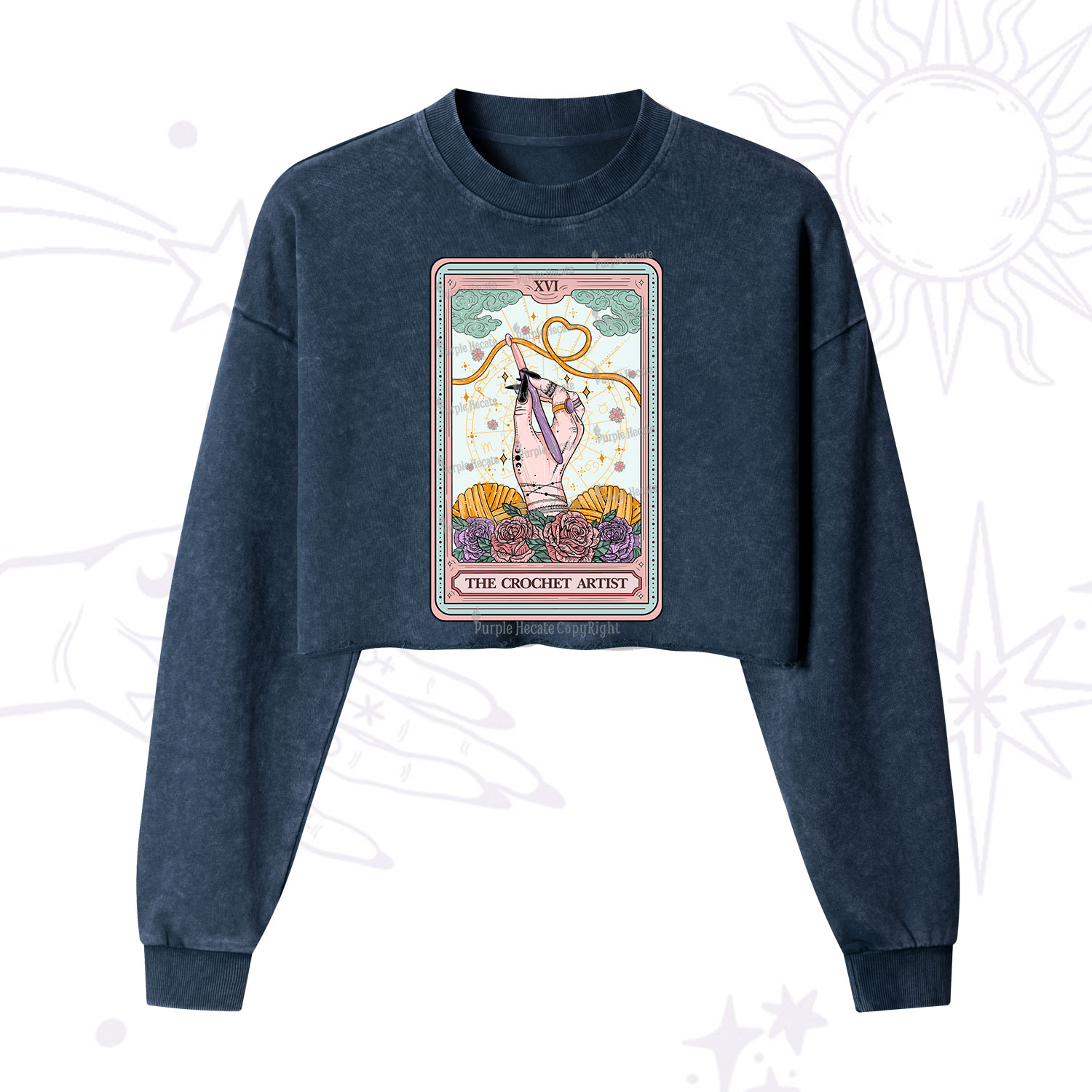Purplehecate The Crochet Artist Tarot Card  Cropped Washed Sweatshirt