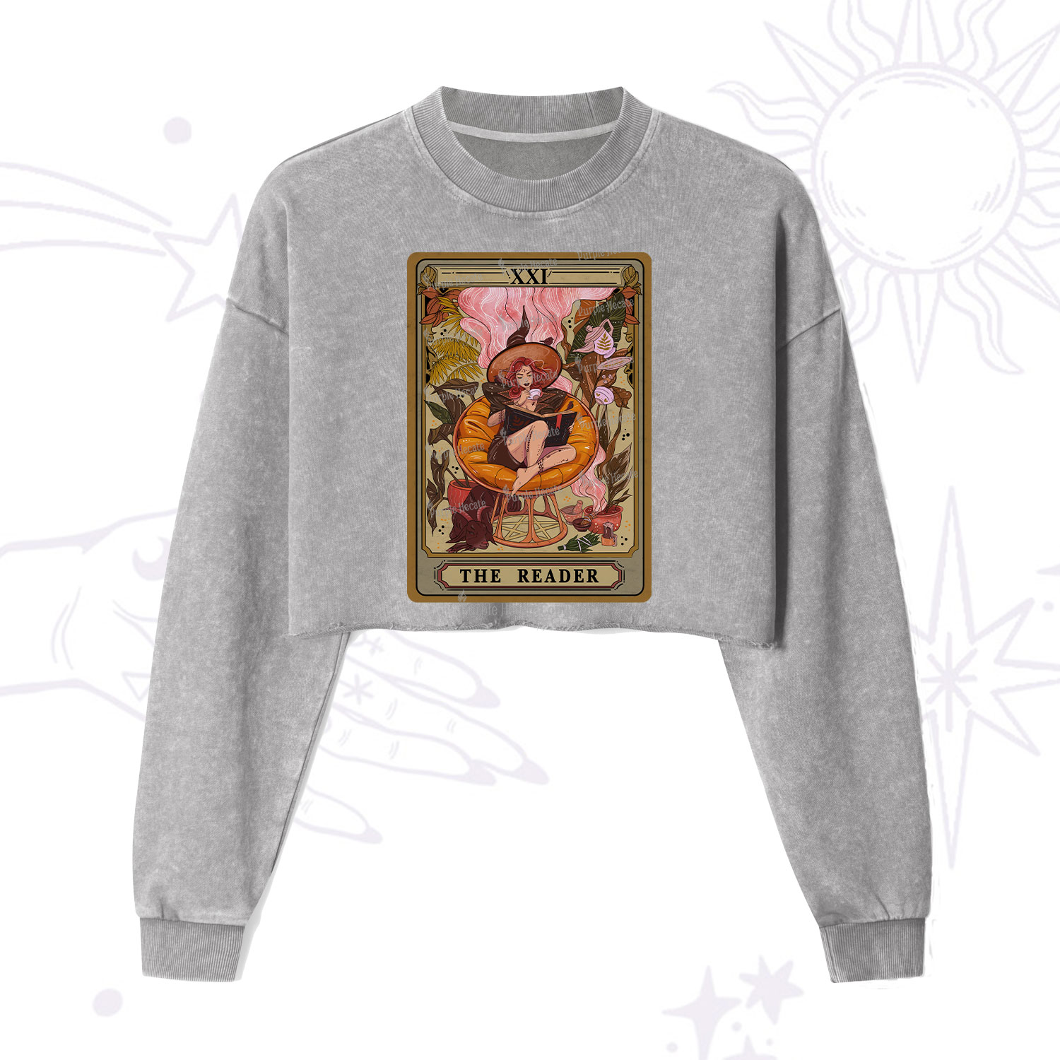 Purplehecate The Reader Tarot Card  Cropped Washed Sweatshirt