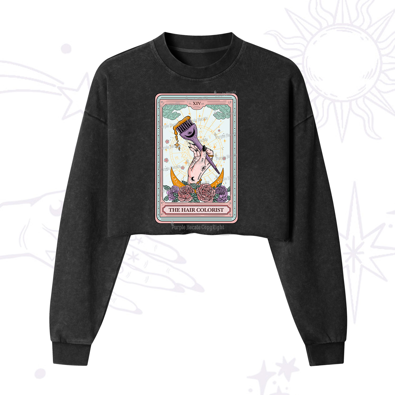 Purplehecate The Hair Colorist Tarot  Cropped Washed Sweatshirt