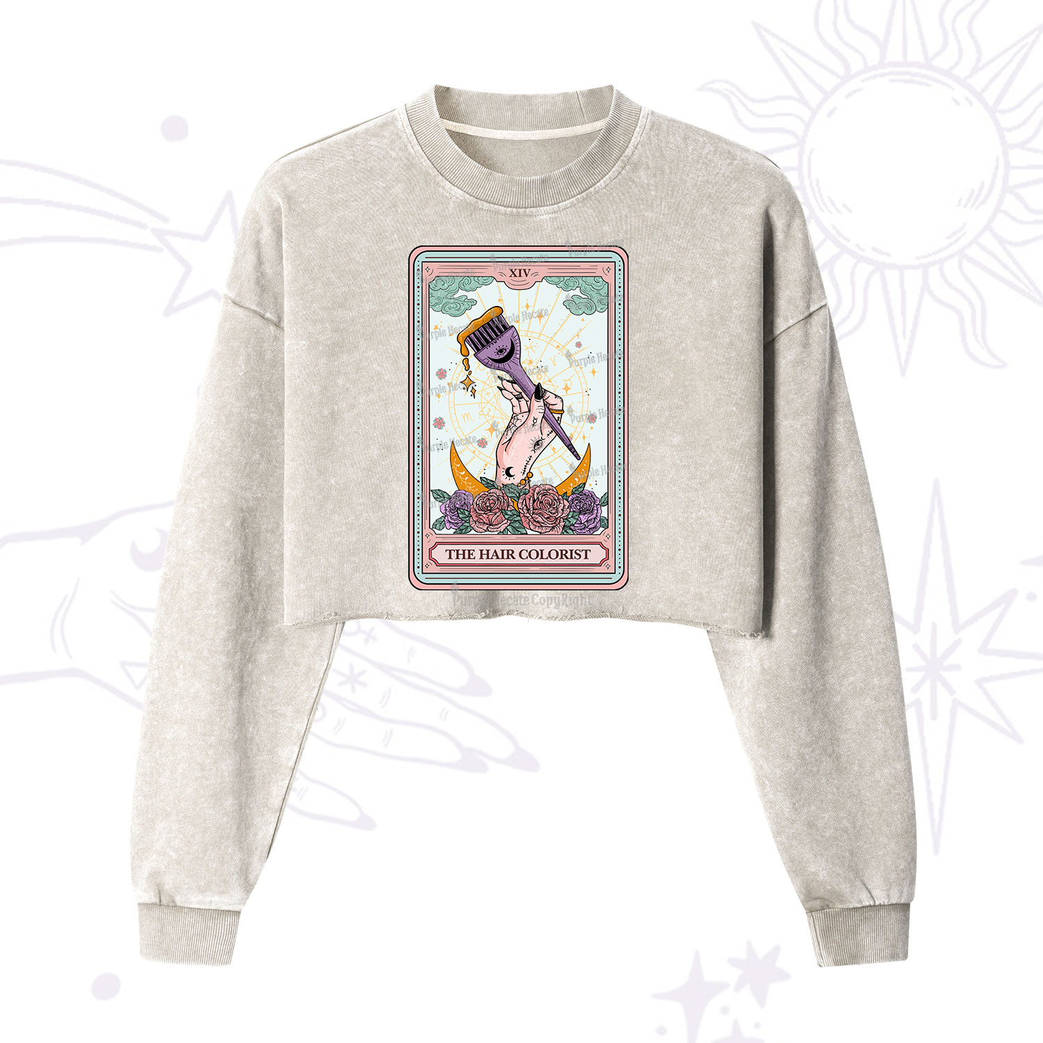 Purplehecate The Hair Colorist Tarot  Cropped Washed Sweatshirt