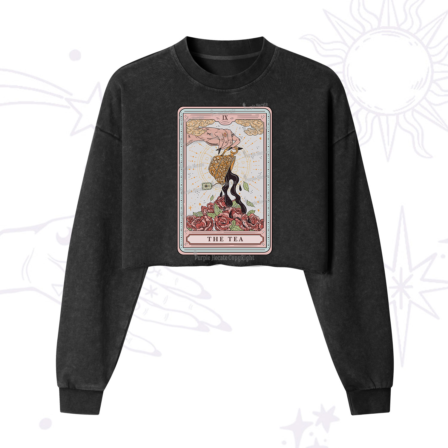 Purplehecate The Tea Food Tarot  Cropped Washed Sweatshirt