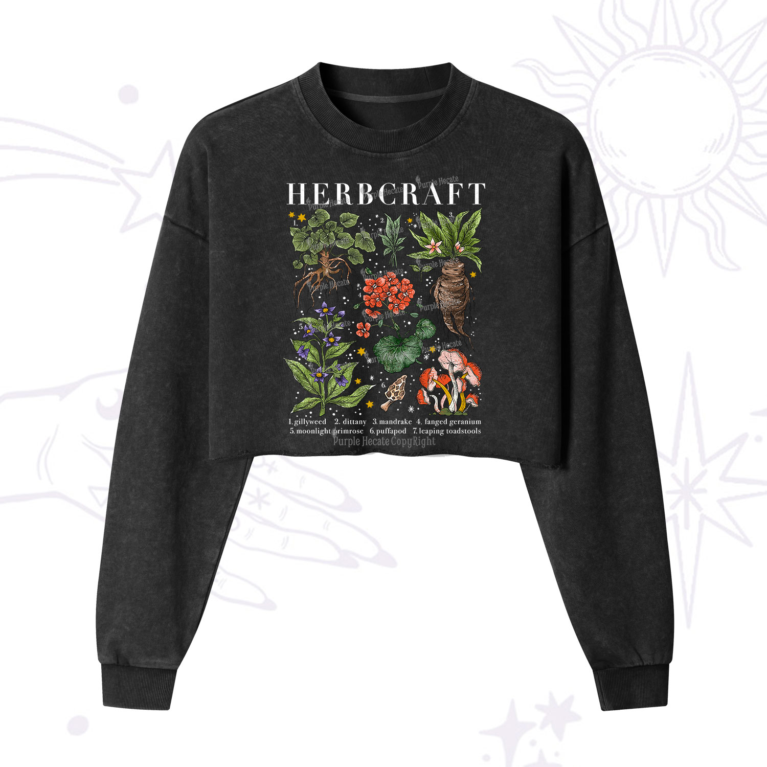 Purplehecate Magical Herbcraft  Cropped Washed Sweatshirt