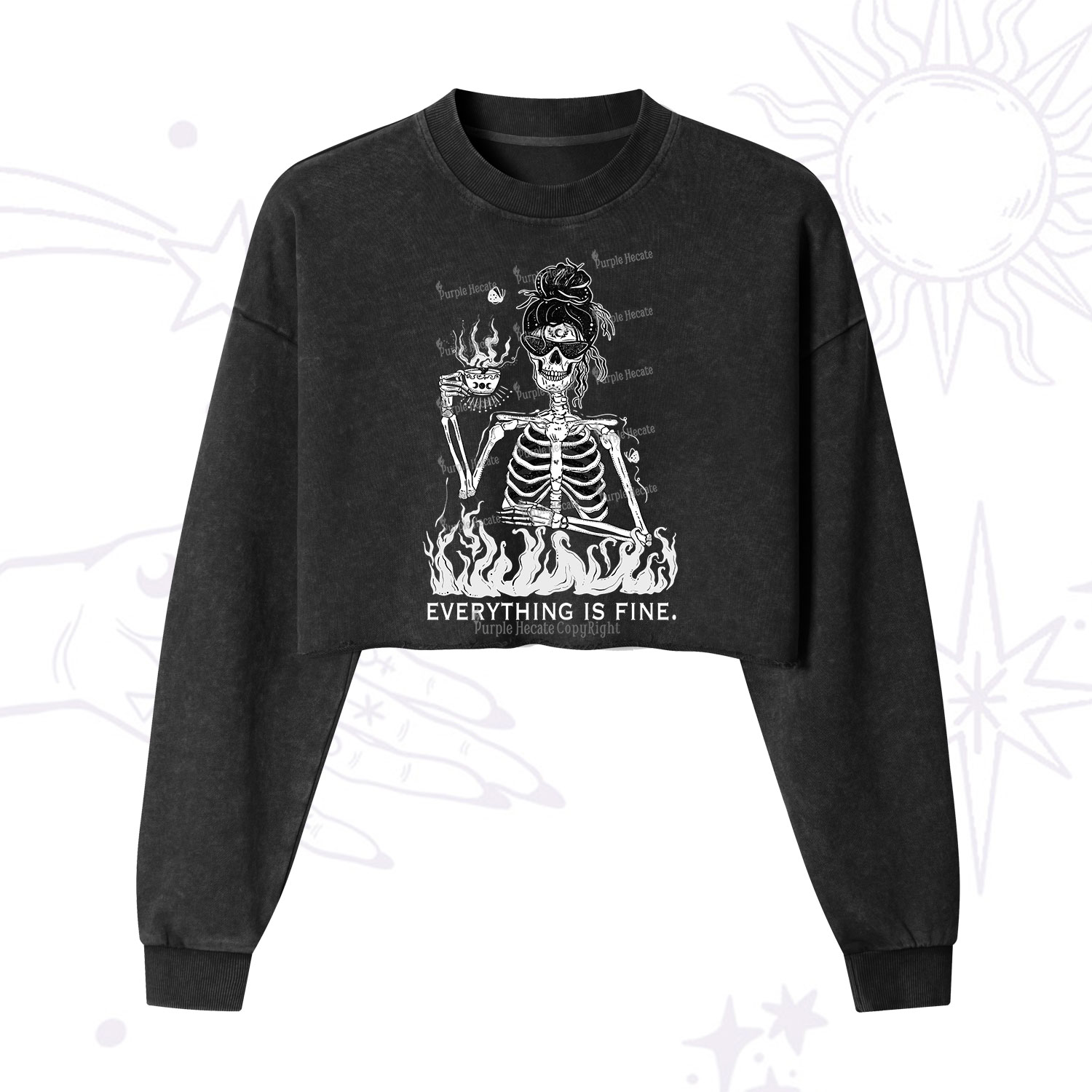 Purplehecate Everything Is Fine  Cropped Washed Sweatshirt