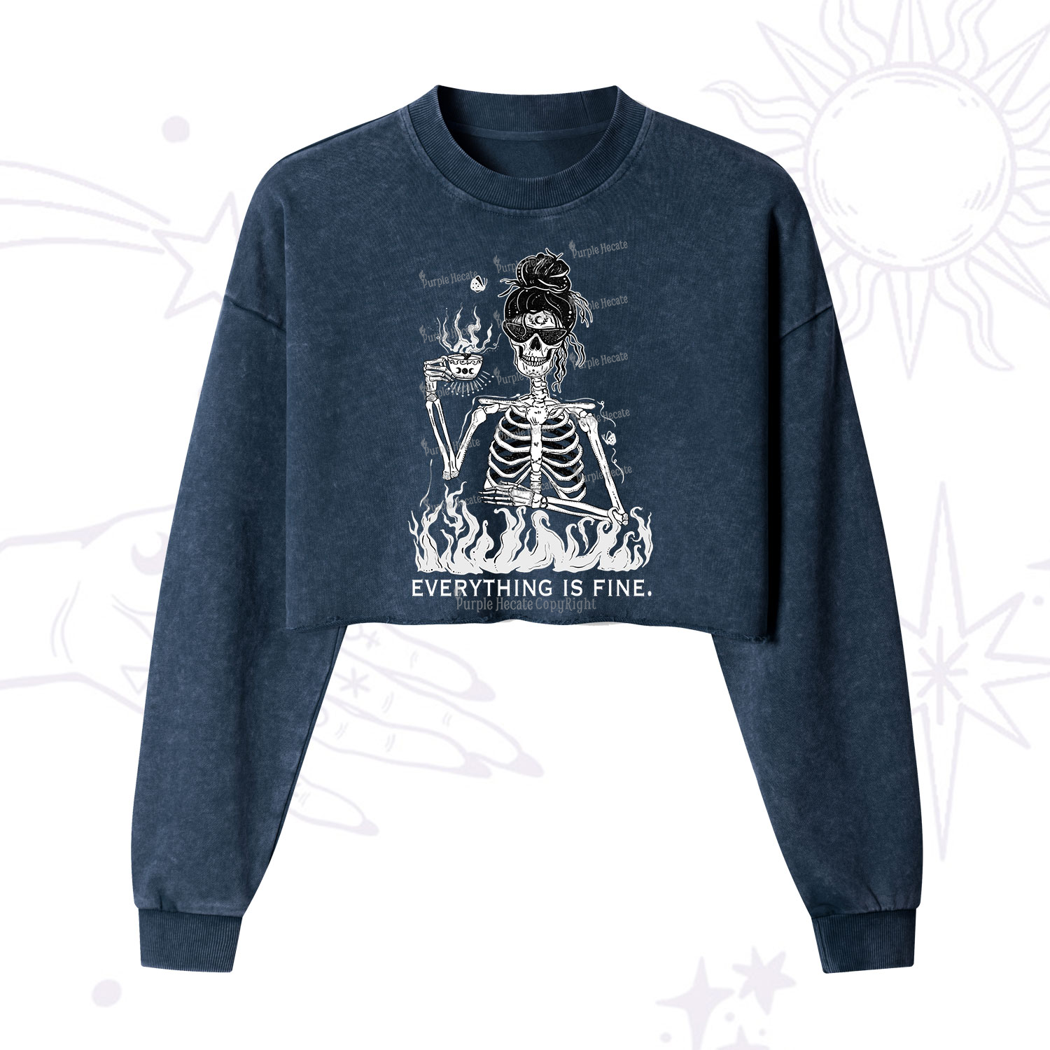 Purplehecate Everything Is Fine  Cropped Washed Sweatshirt