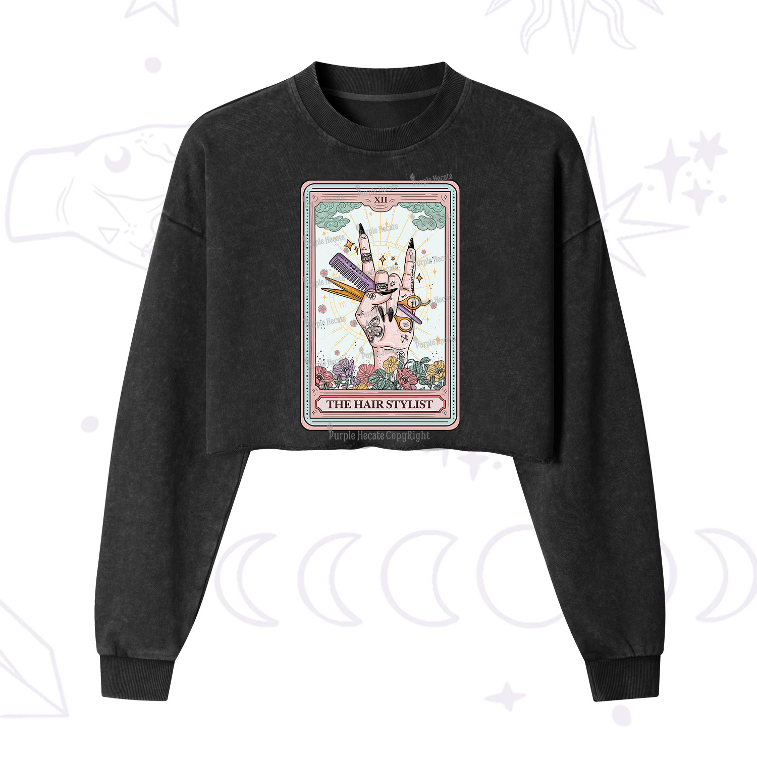 Purplehecate The Hair Stylist Tarot Cropped Washed Sweatshirt