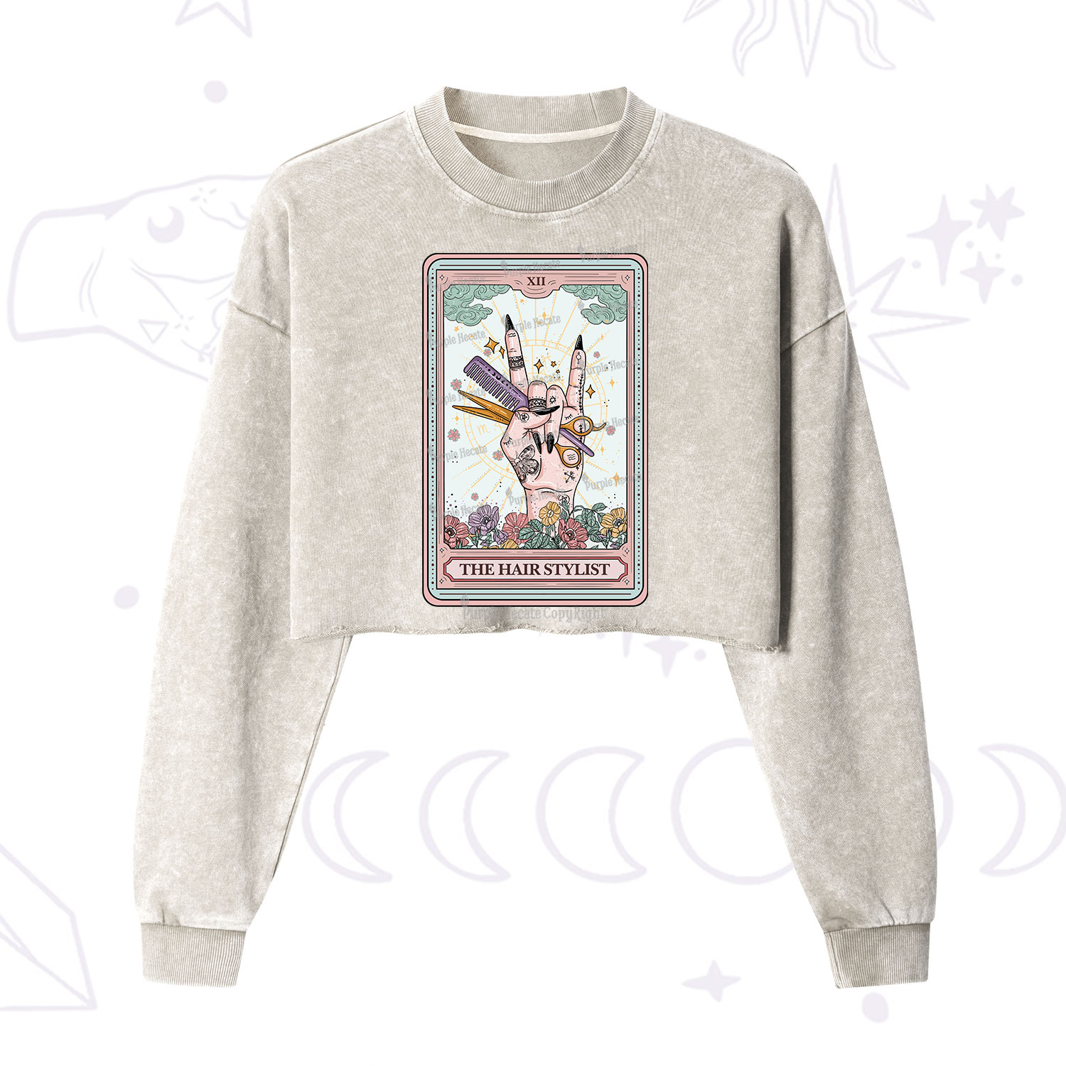 Purplehecate The Hair Stylist Tarot Cropped Washed Sweatshirt