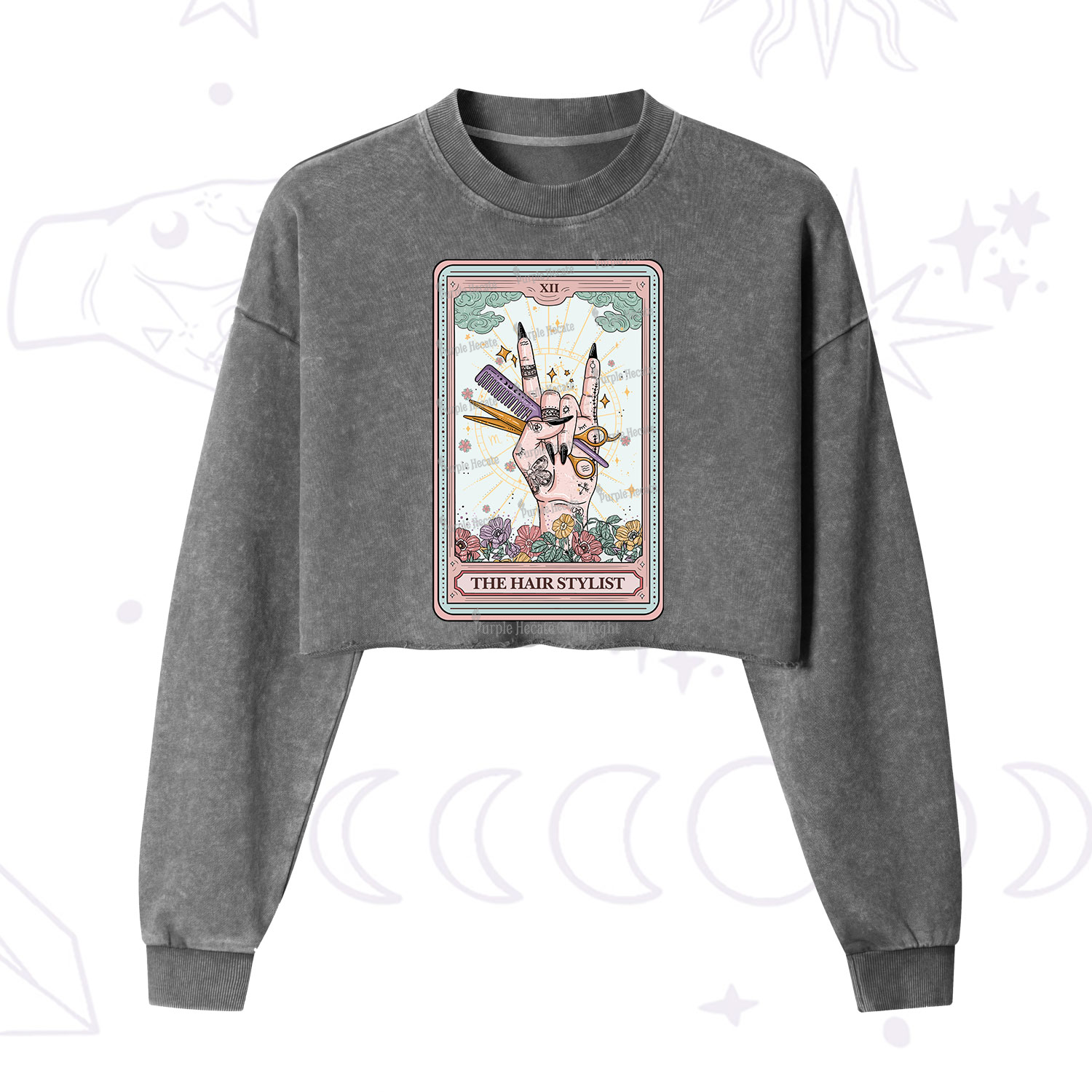 Purplehecate The Hair Stylist Tarot Cropped Washed Sweatshirt