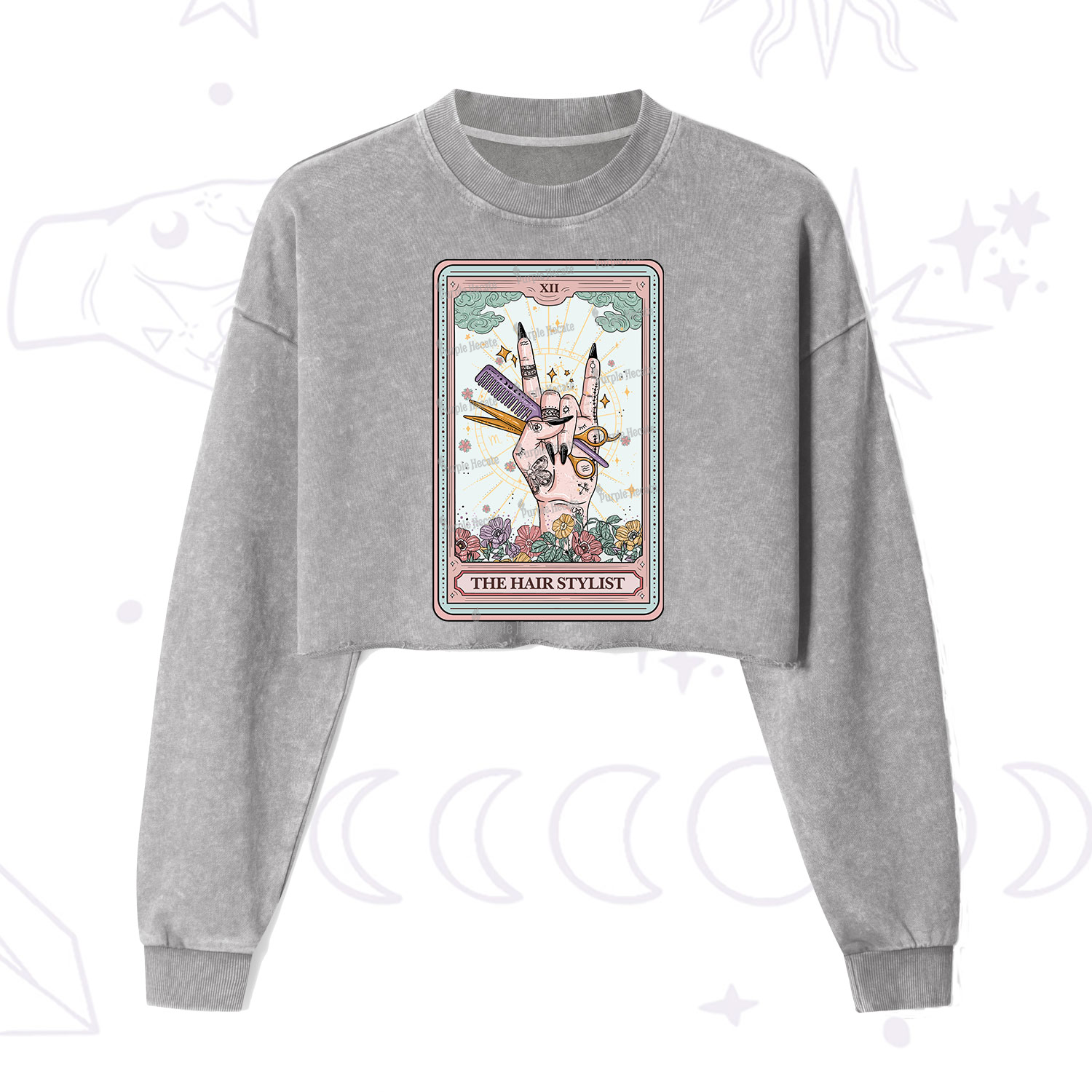Purplehecate The Hair Stylist Tarot Cropped Washed Sweatshirt