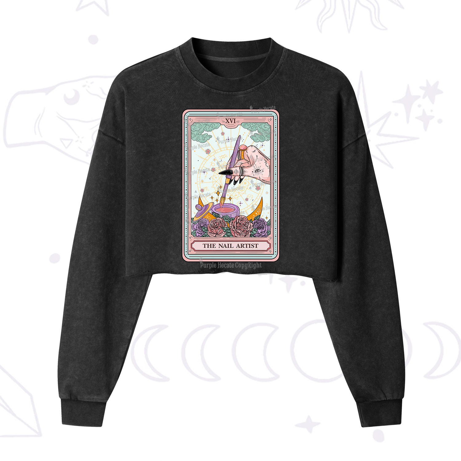 Purplehecate The Nail Artist Tarot Card  Cropped Washed Sweatshirt