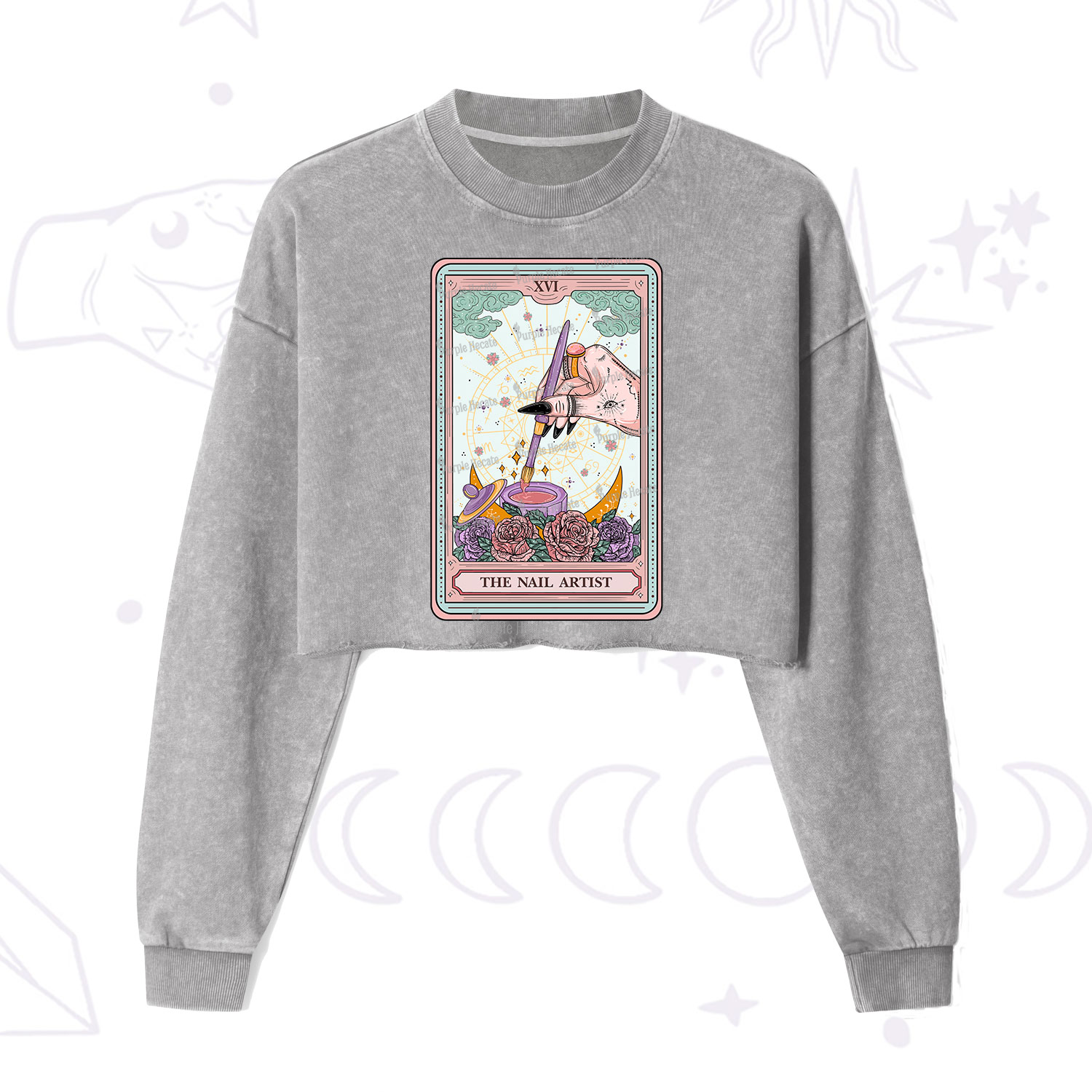 Purplehecate The Nail Artist Tarot Card  Cropped Washed Sweatshirt