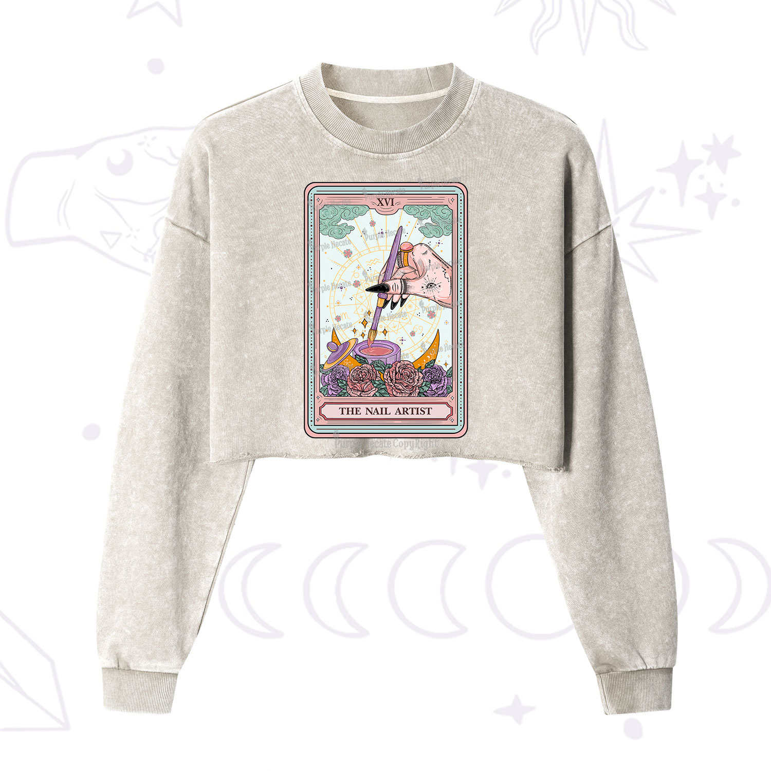 Purplehecate The Nail Artist Tarot Card  Cropped Washed Sweatshirt