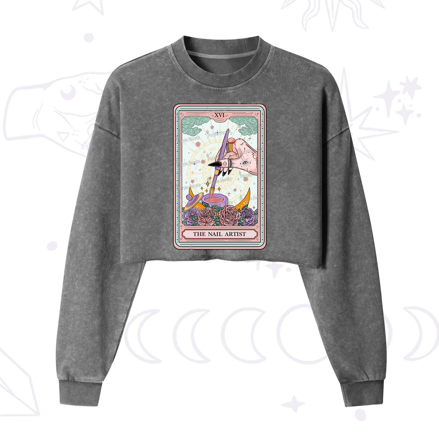 Purplehecate The Nail Artist Tarot Card  Cropped Washed Sweatshirt
