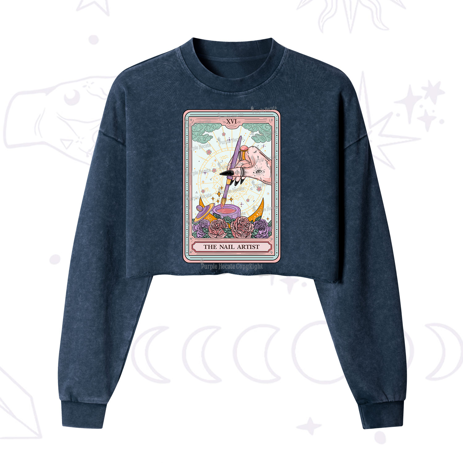 Purplehecate The Nail Artist Tarot Card  Cropped Washed Sweatshirt