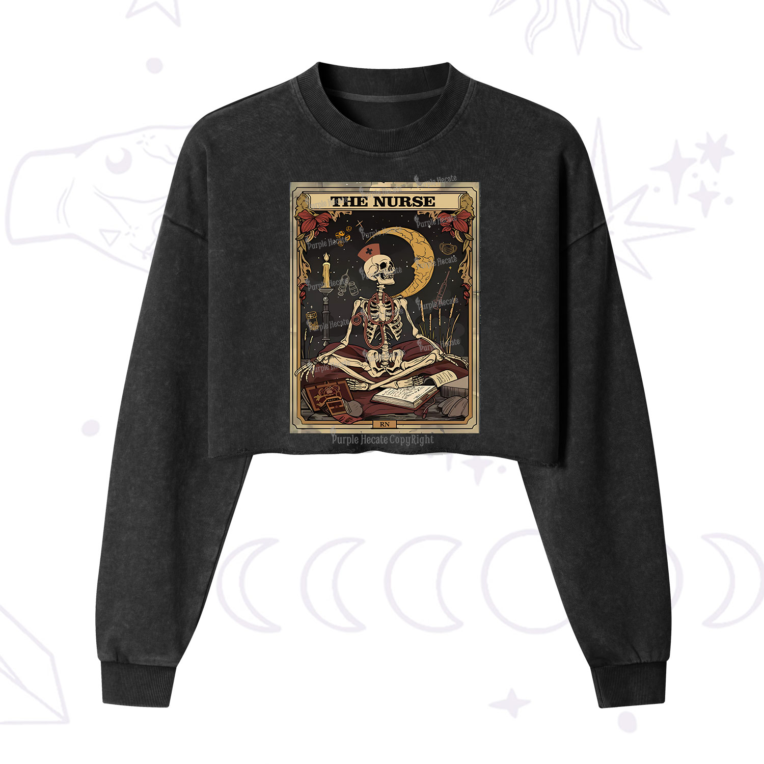 Purplehecate The Nurse Tarot Card  Cropped Washed Sweatshirt