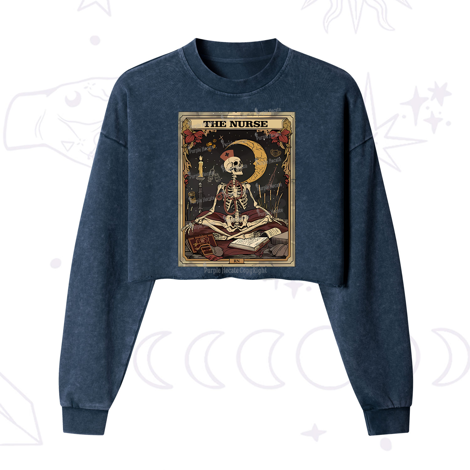 Purplehecate The Nurse Tarot Card  Cropped Washed Sweatshirt