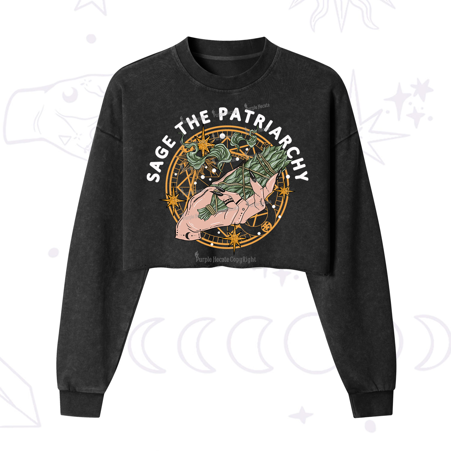 Purplehecate Sage The Patriarchy  Cropped Washed Sweatshirt