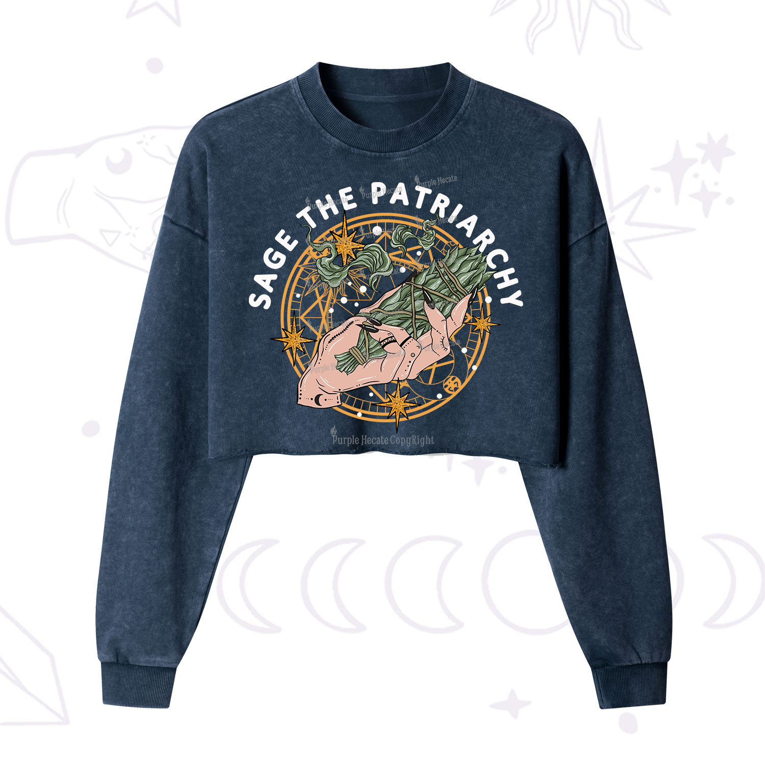 Purplehecate Sage The Patriarchy  Cropped Washed Sweatshirt