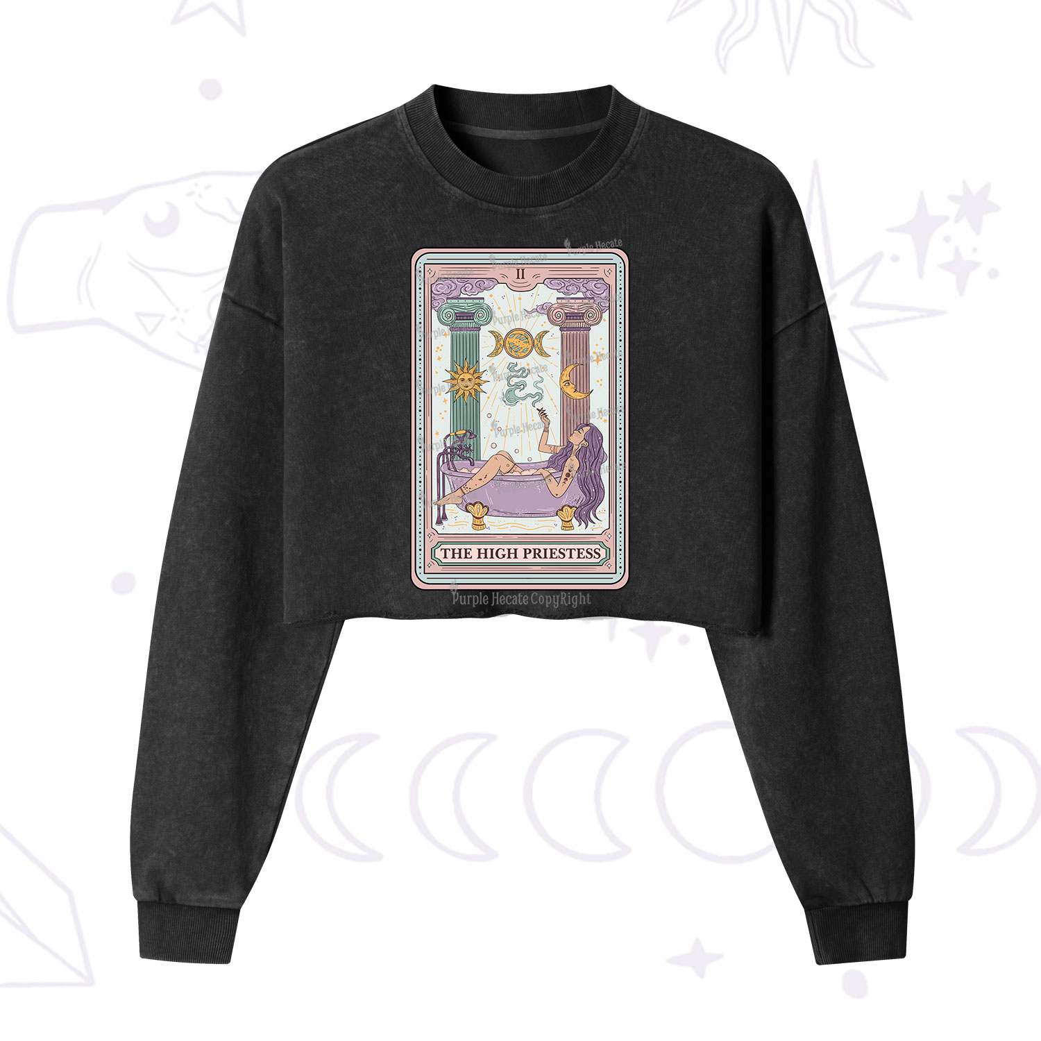 Purplehecate The High Priestess Tarot  Cropped Washed Sweatshirt