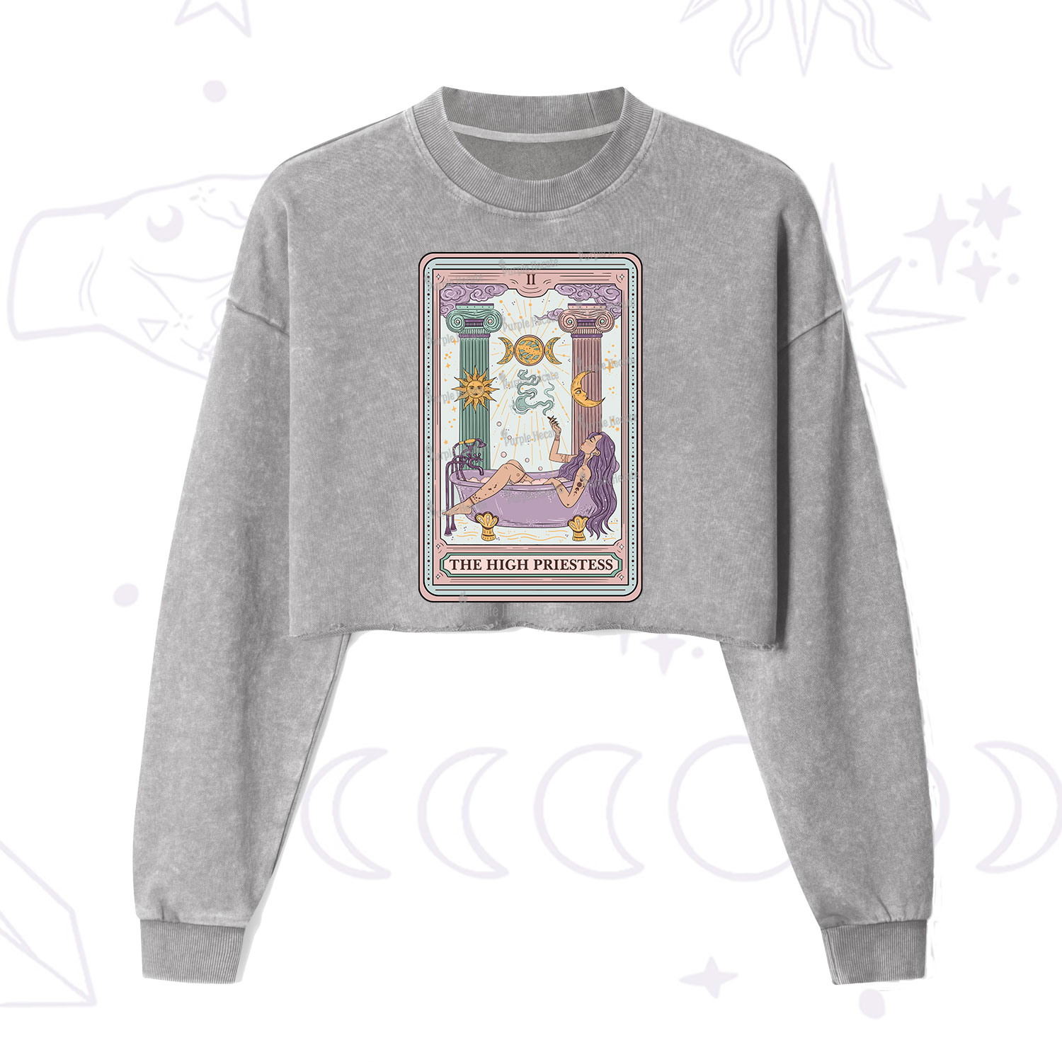 Purplehecate The High Priestess Tarot  Cropped Washed Sweatshirt