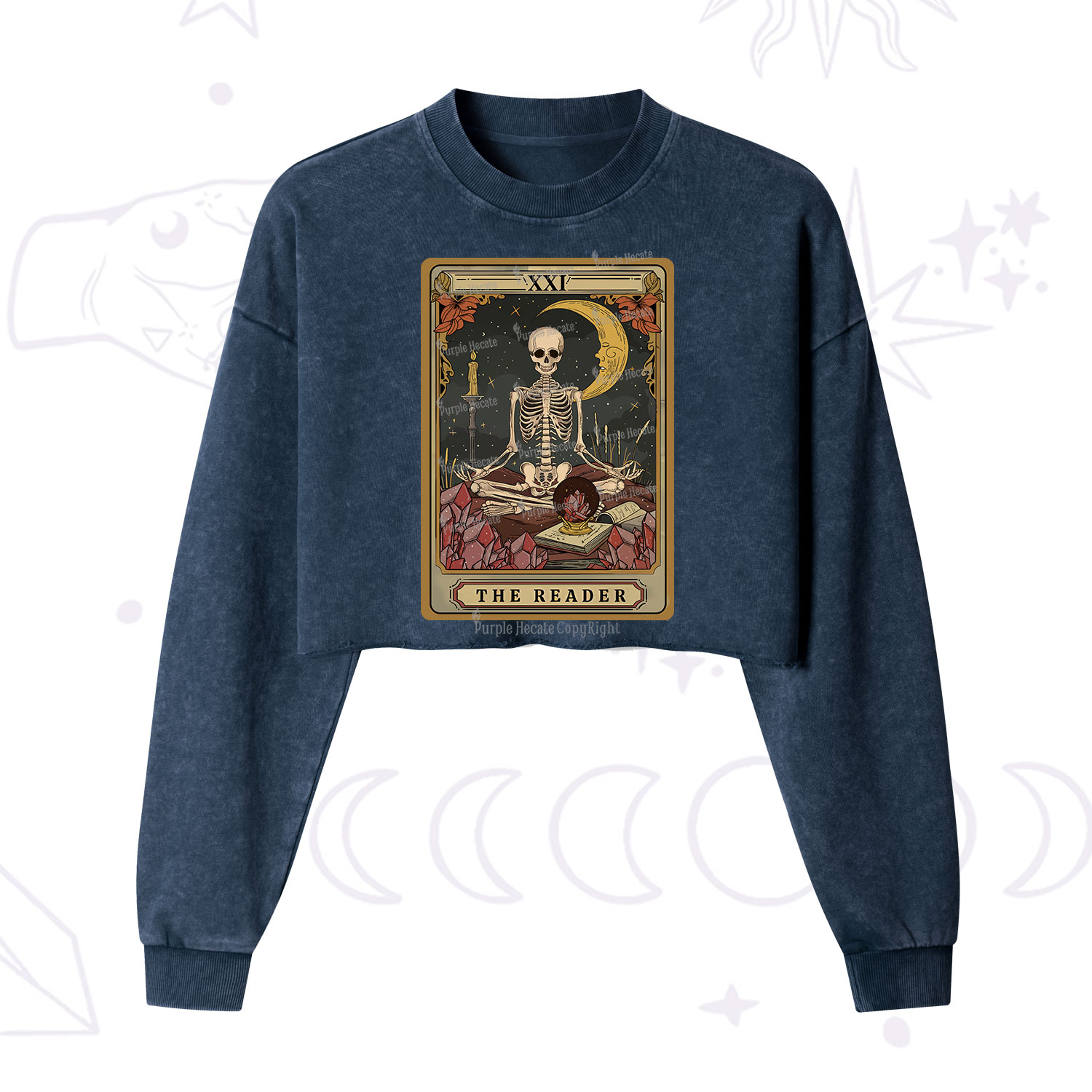 Purplehecate The Reader Tarot  Cropped Washed Sweatshirt