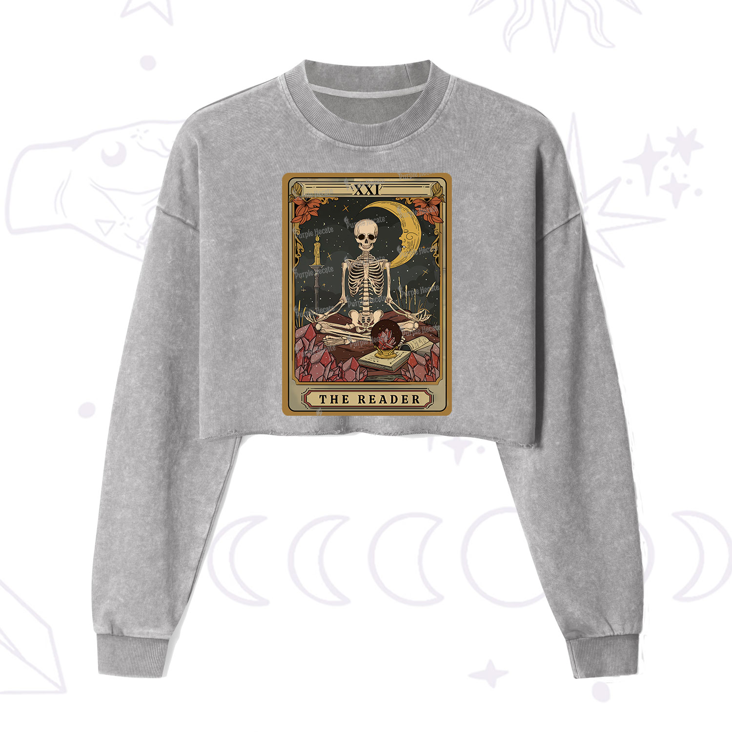 Purplehecate The Reader Tarot  Cropped Washed Sweatshirt