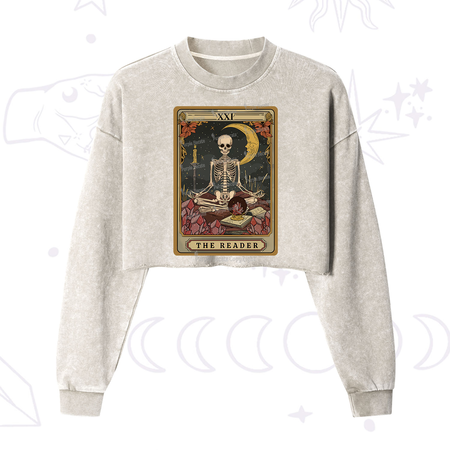 Purplehecate The Reader Tarot  Cropped Washed Sweatshirt