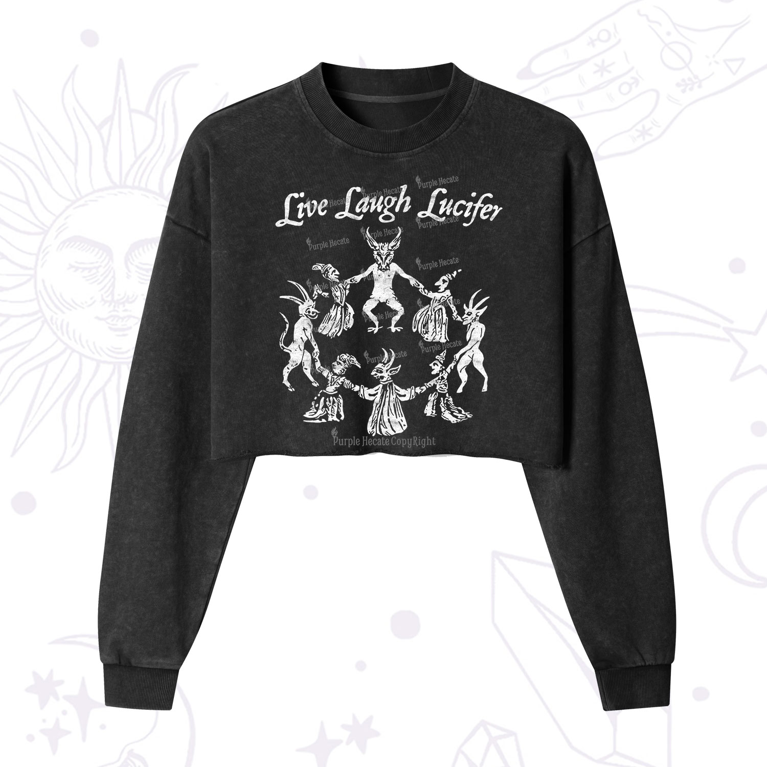 Purplehecate Live Laugh Lucifer Cropped Washed Sweatshirt