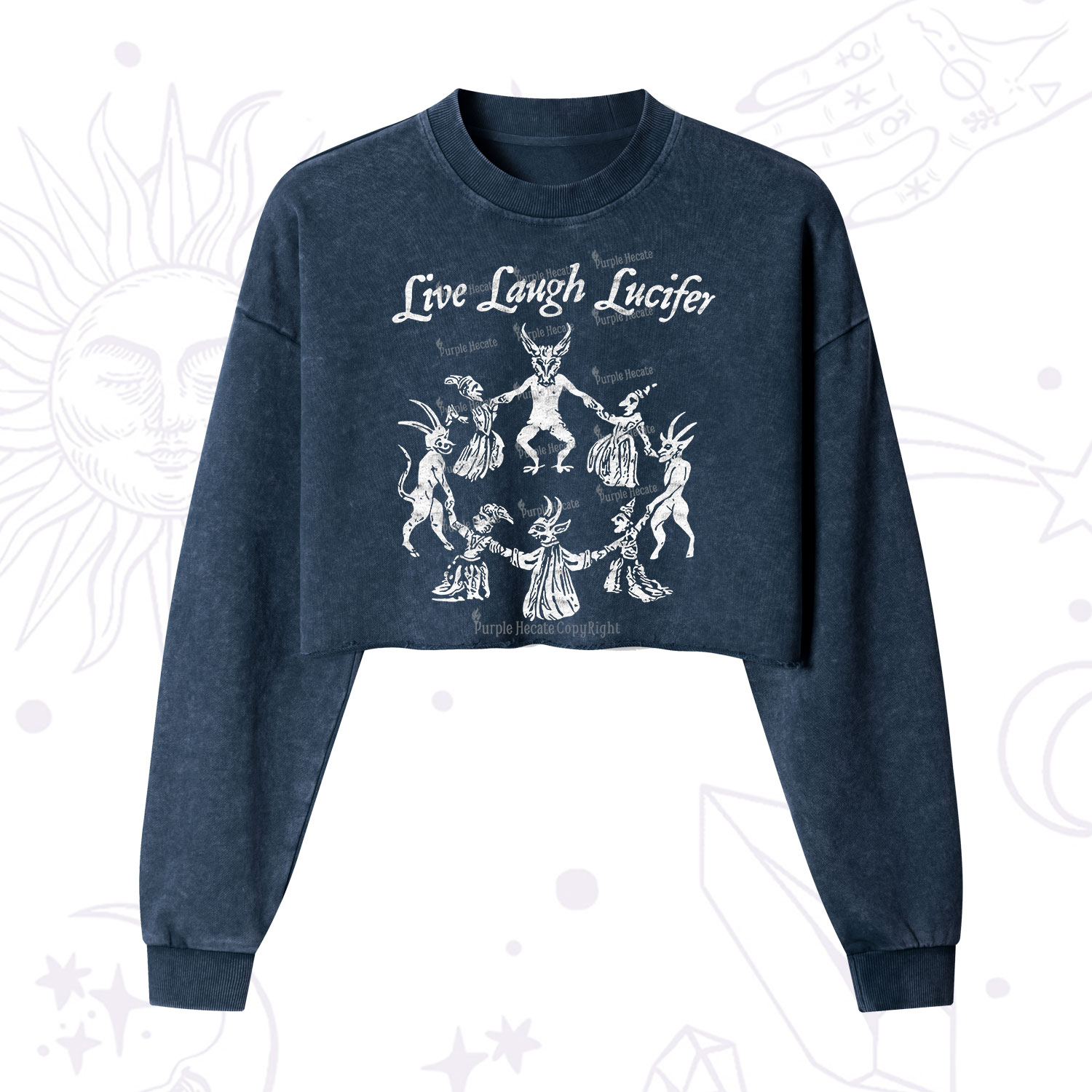 Purplehecate Live Laugh Lucifer Cropped Washed Sweatshirt