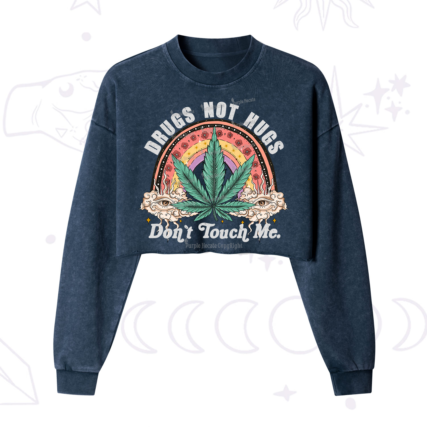 Purplehecate Drugs Not Hugs Cropped Washed Sweatshirt