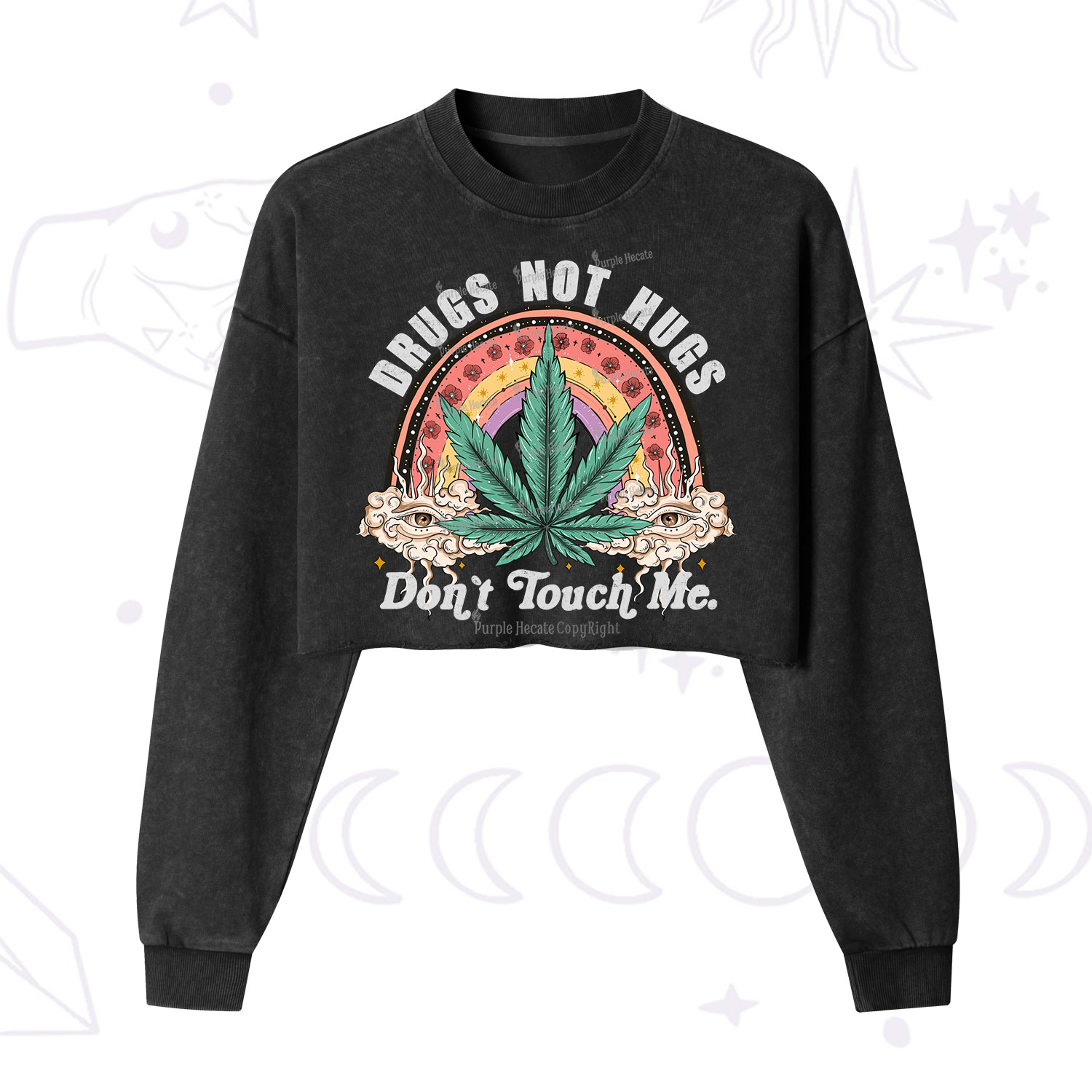 Purplehecate Drugs Not Hugs Cropped Washed Sweatshirt