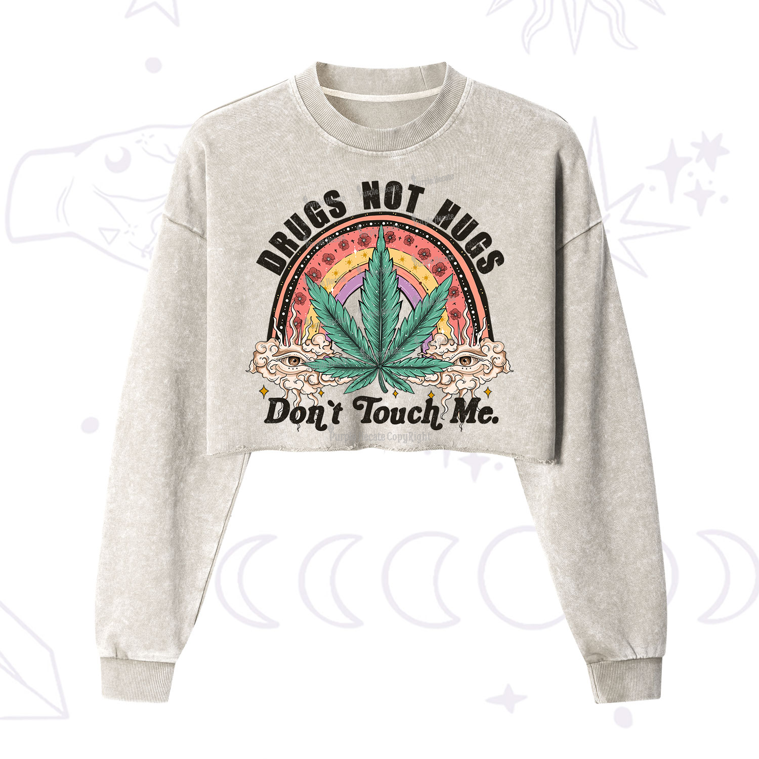 Purplehecate Drugs Not Hugs Cropped Washed Sweatshirt