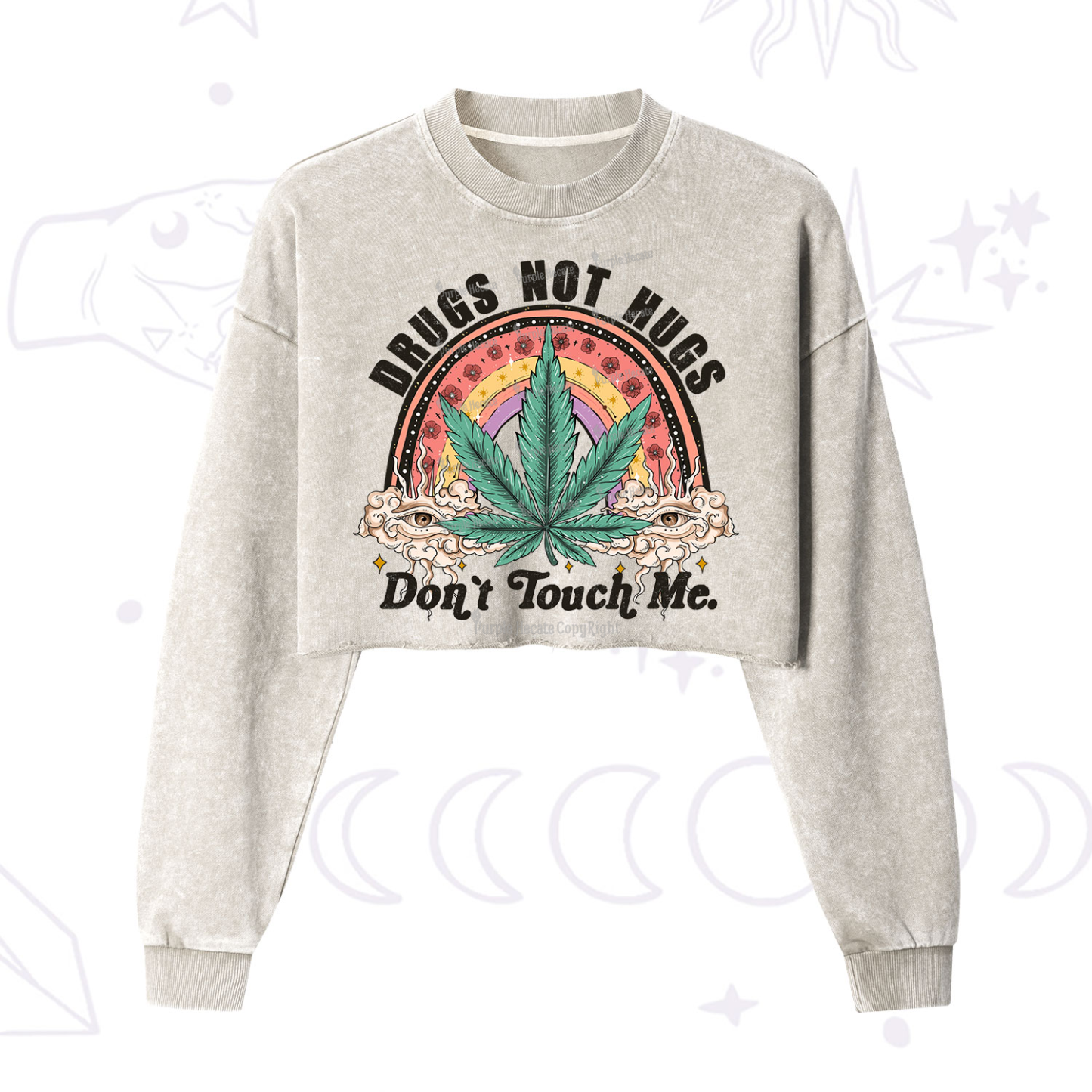 Purplehecate Drugs Not Hugs Cropped Washed Sweatshirt