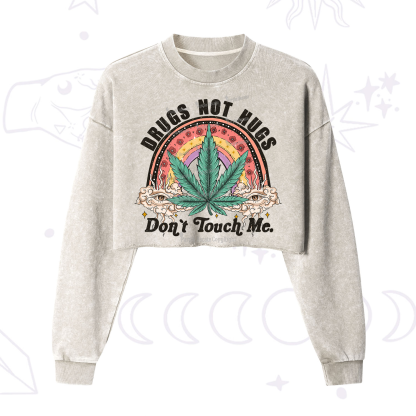 Purplehecate Drugs Not Hugs Cropped Washed Sweatshirt