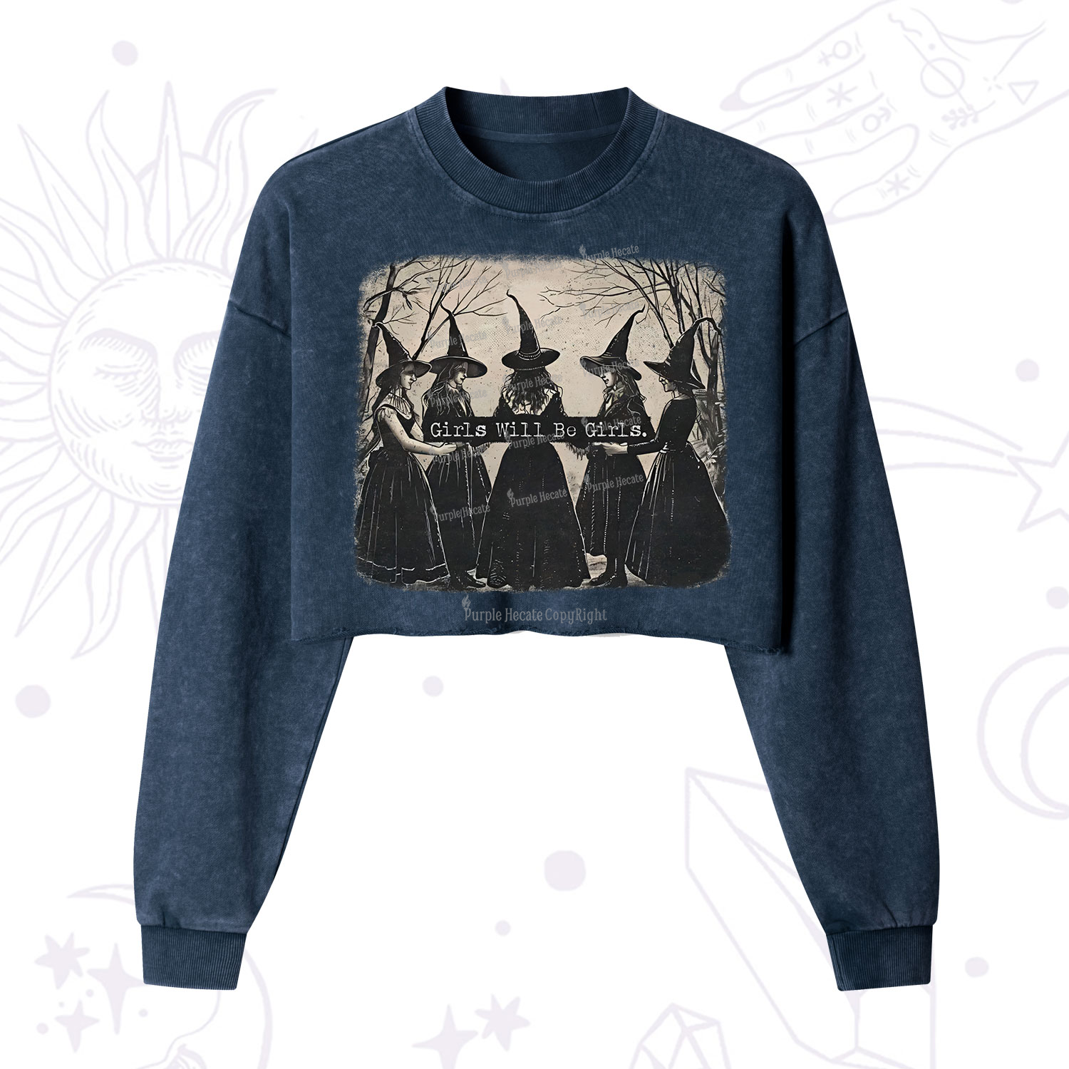 Purplehecate Girls Will Be Girls Witch  Cropped Washed Sweatshirt