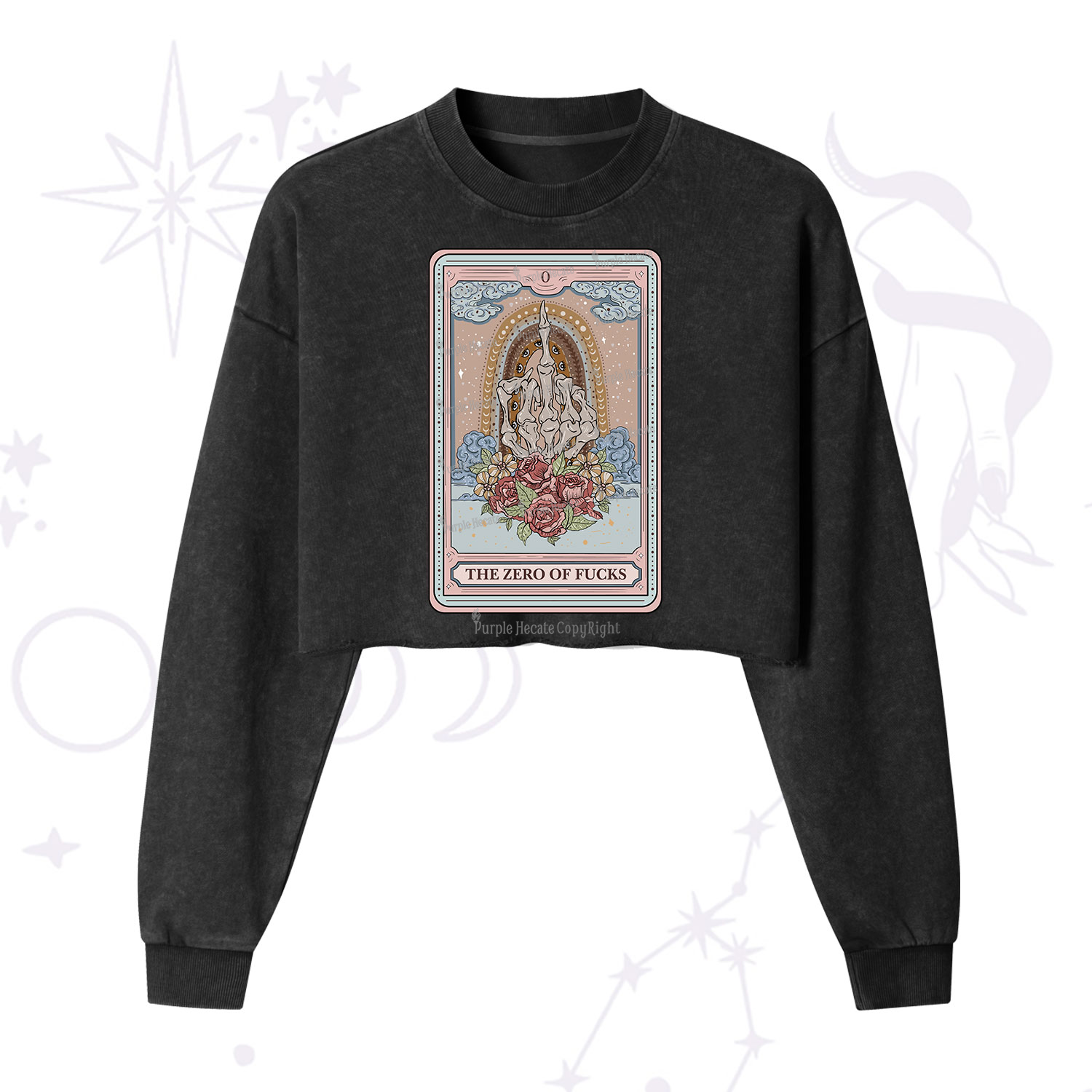 Purplehecate The Zero Of Fucks Tarot Cropped Washed Sweatshirt