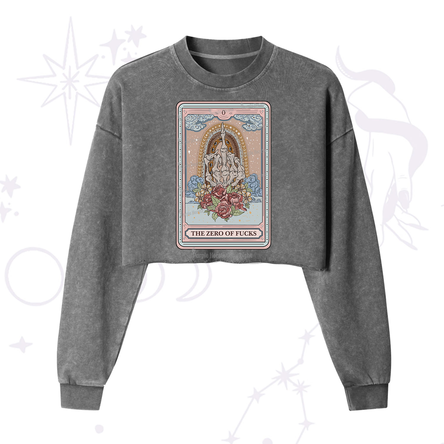 Purplehecate The Zero Of Fucks Tarot Cropped Washed Sweatshirt
