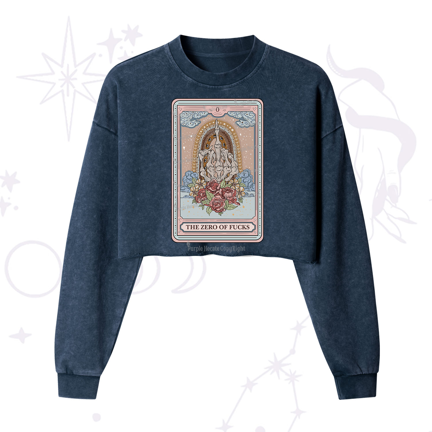 Purplehecate The Zero Of Fucks Tarot Cropped Washed Sweatshirt