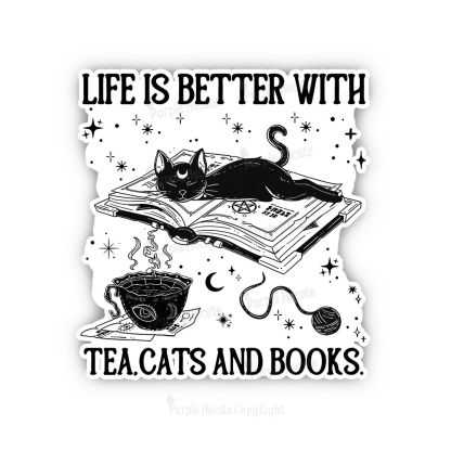 Purplehecate Life Is Better With Cats And Books Sticker