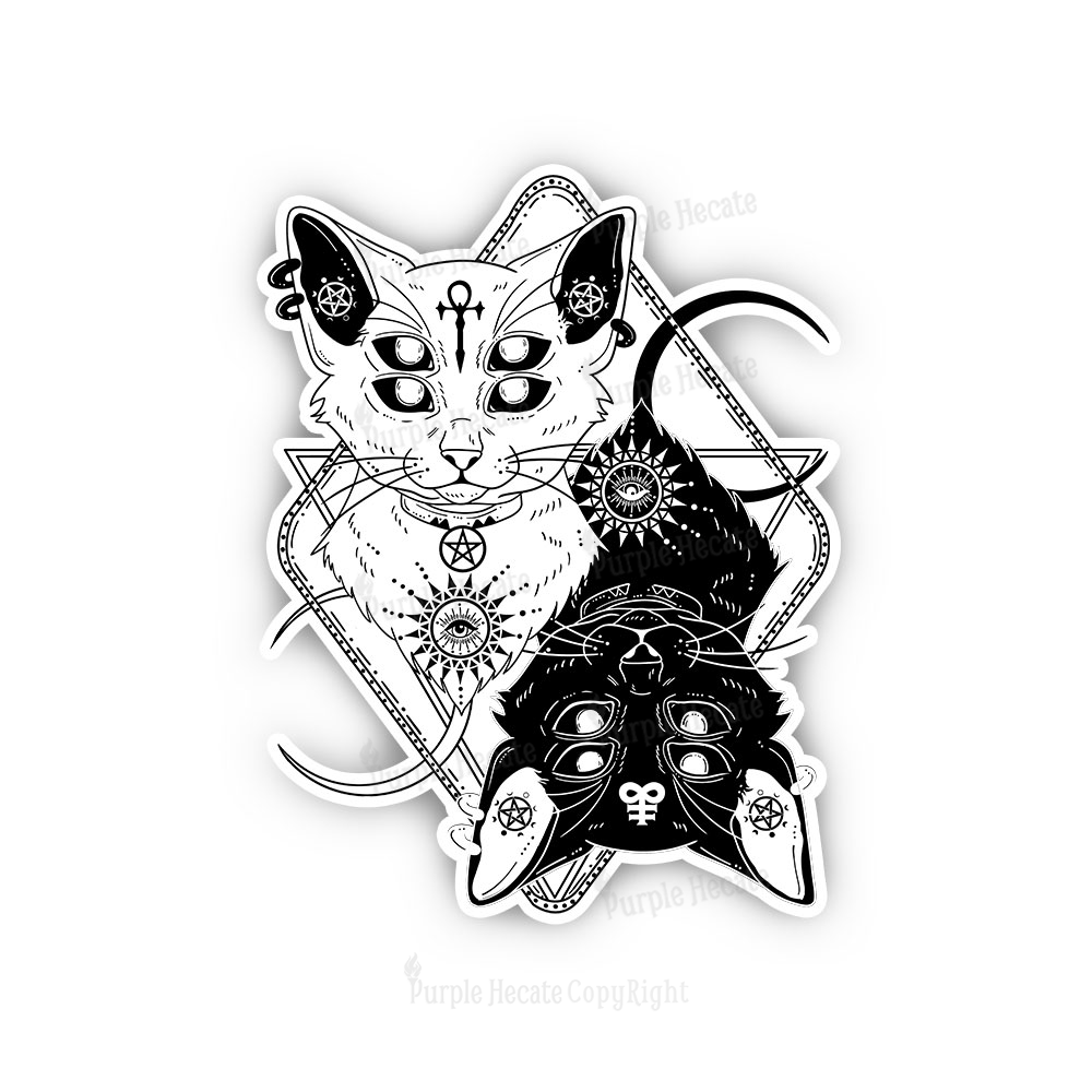 Purplehecate Occult Mirror Cats Sticker